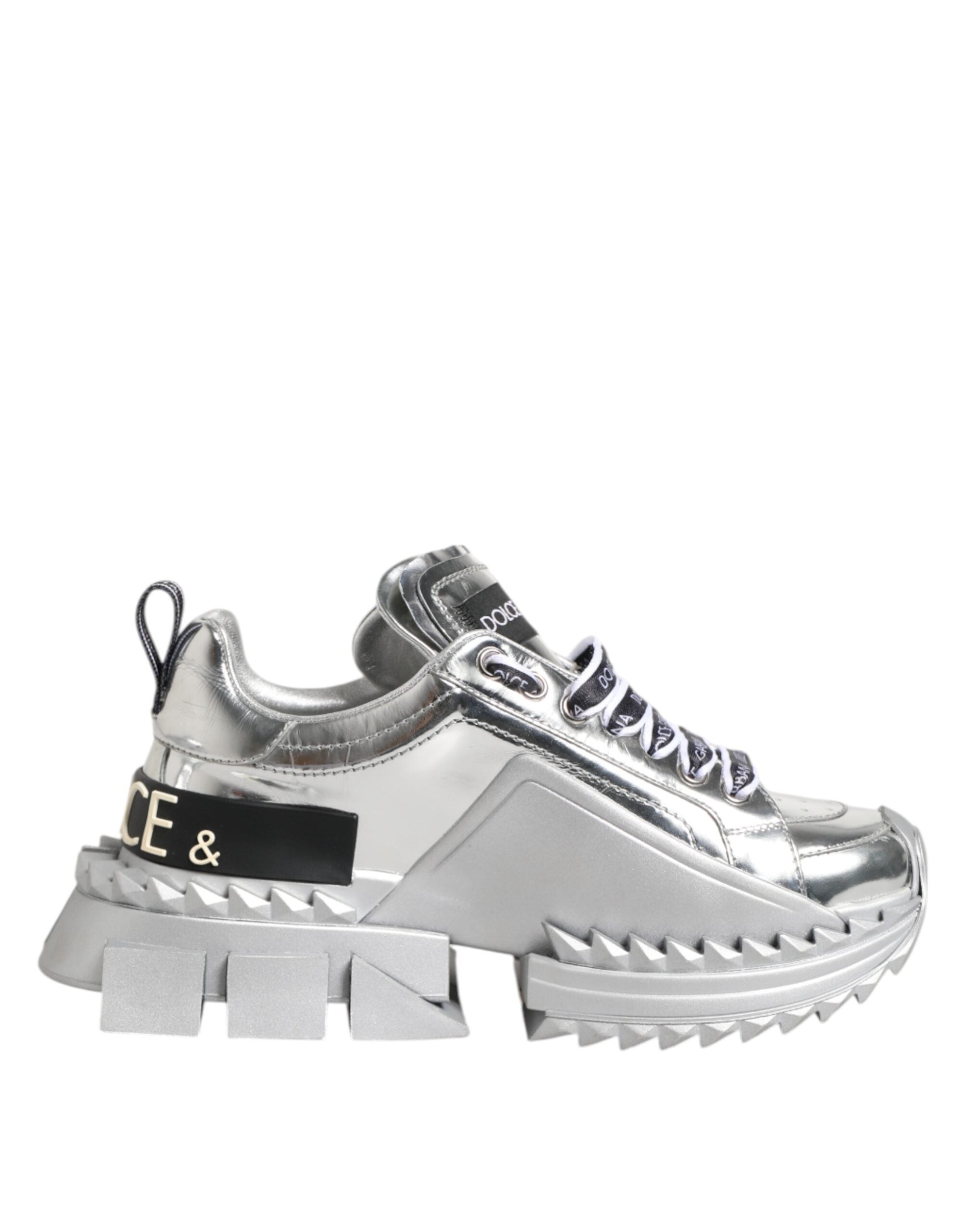 Dolce & Gabbana Silberne Leder Super Queen Sneakers Schuhe-7