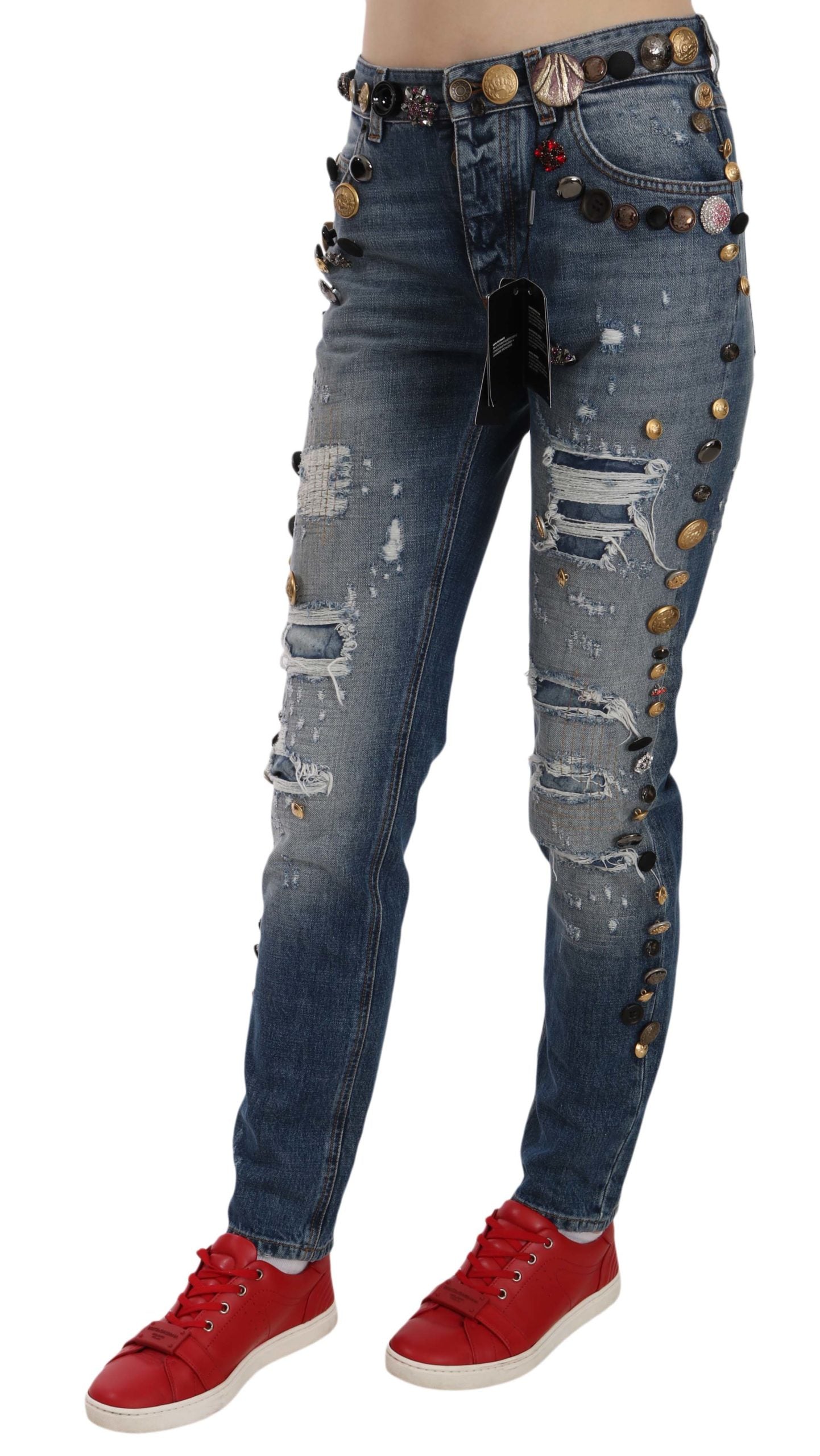 Dolce & Gabbana Distressed Embellished Button Denim Trousers Jeans-2