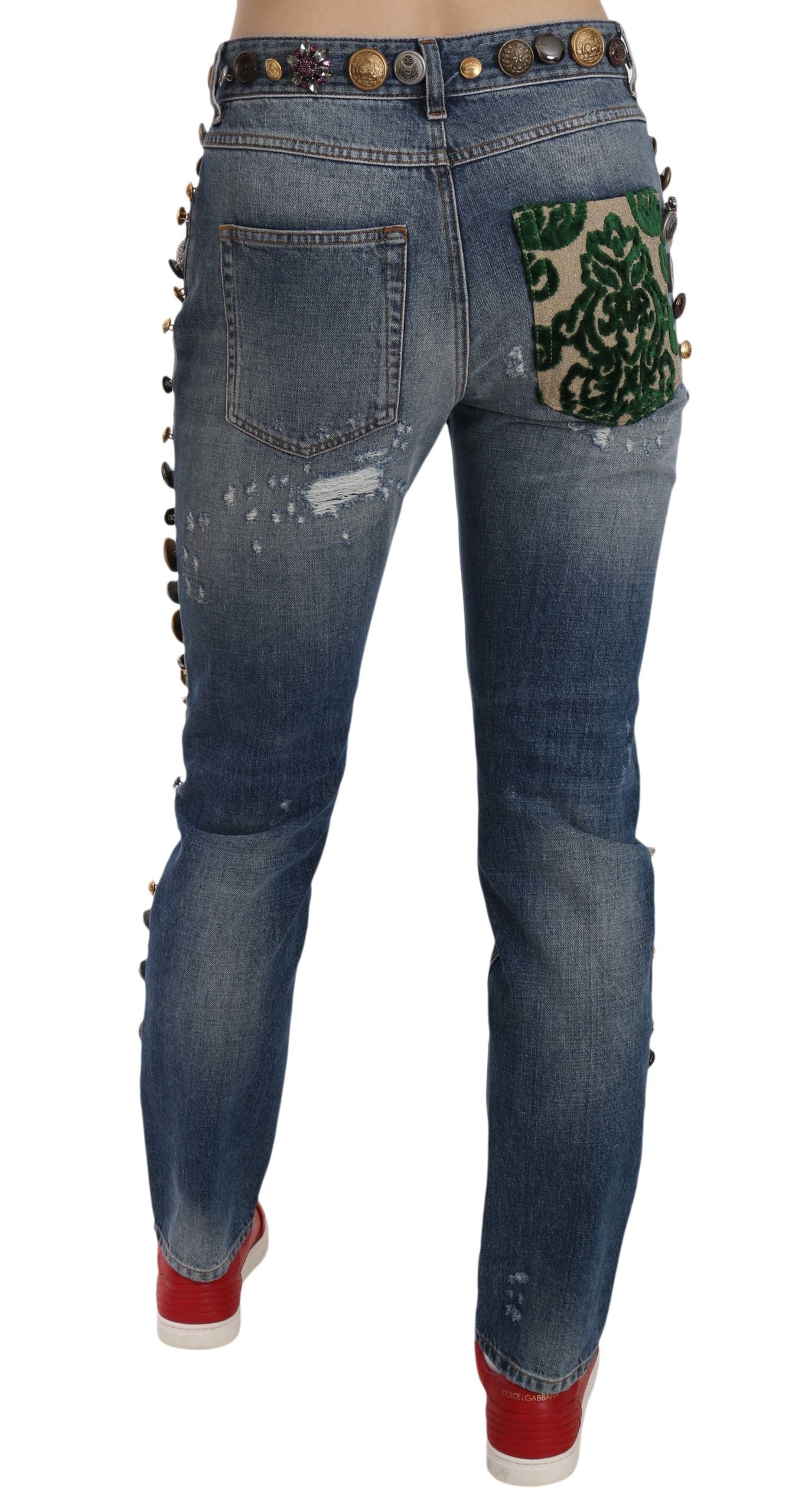 Dolce & Gabbana Distressed Embellished Button Denim Trousers Jeans-3