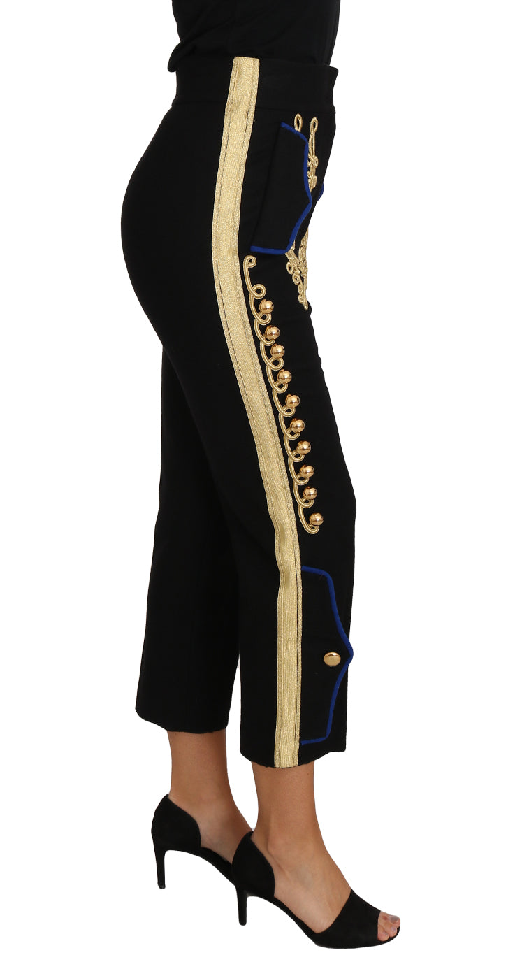 Dolce & Gabbana Military Trousers with Embellishments Black Gold Dress Trousers-2