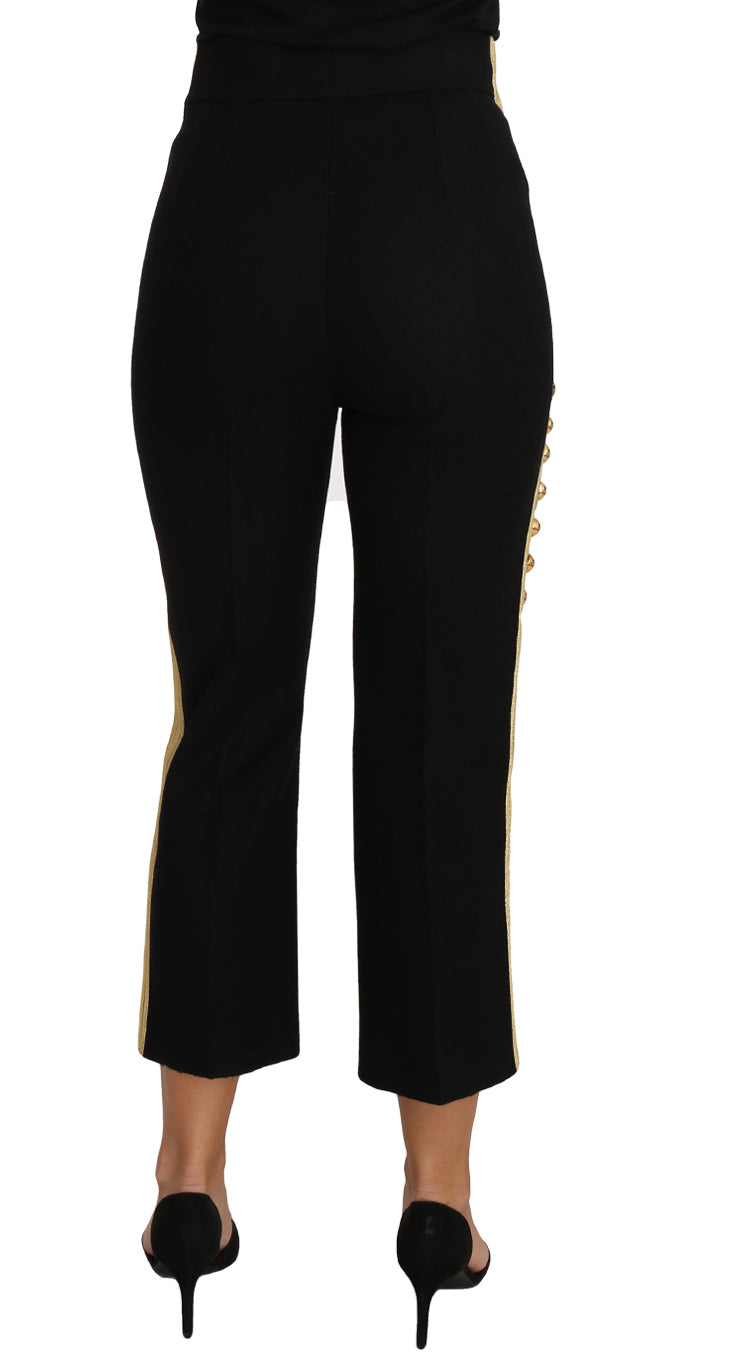 Dolce & Gabbana Military Trousers with Embellishments Black Gold Dress Trousers-3