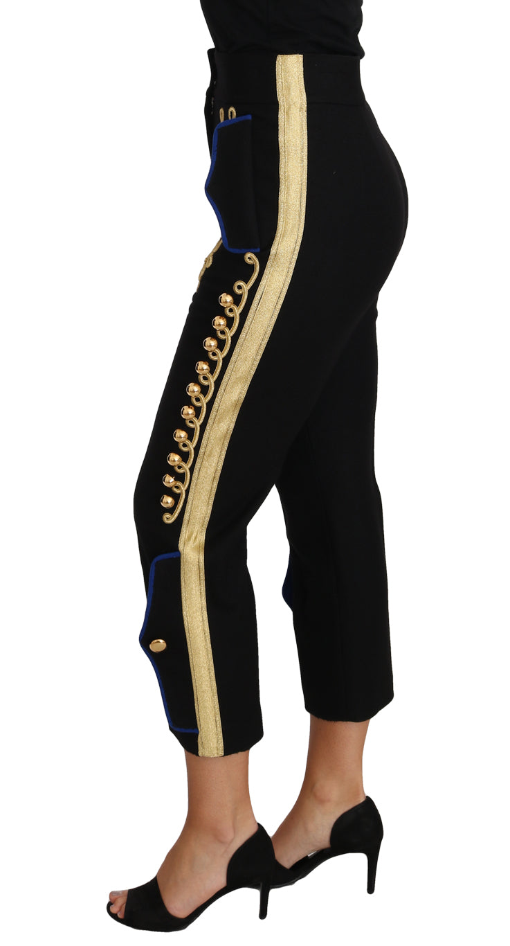 Dolce & Gabbana Military Trousers with Embellishments Black Gold Dress Trousers-4