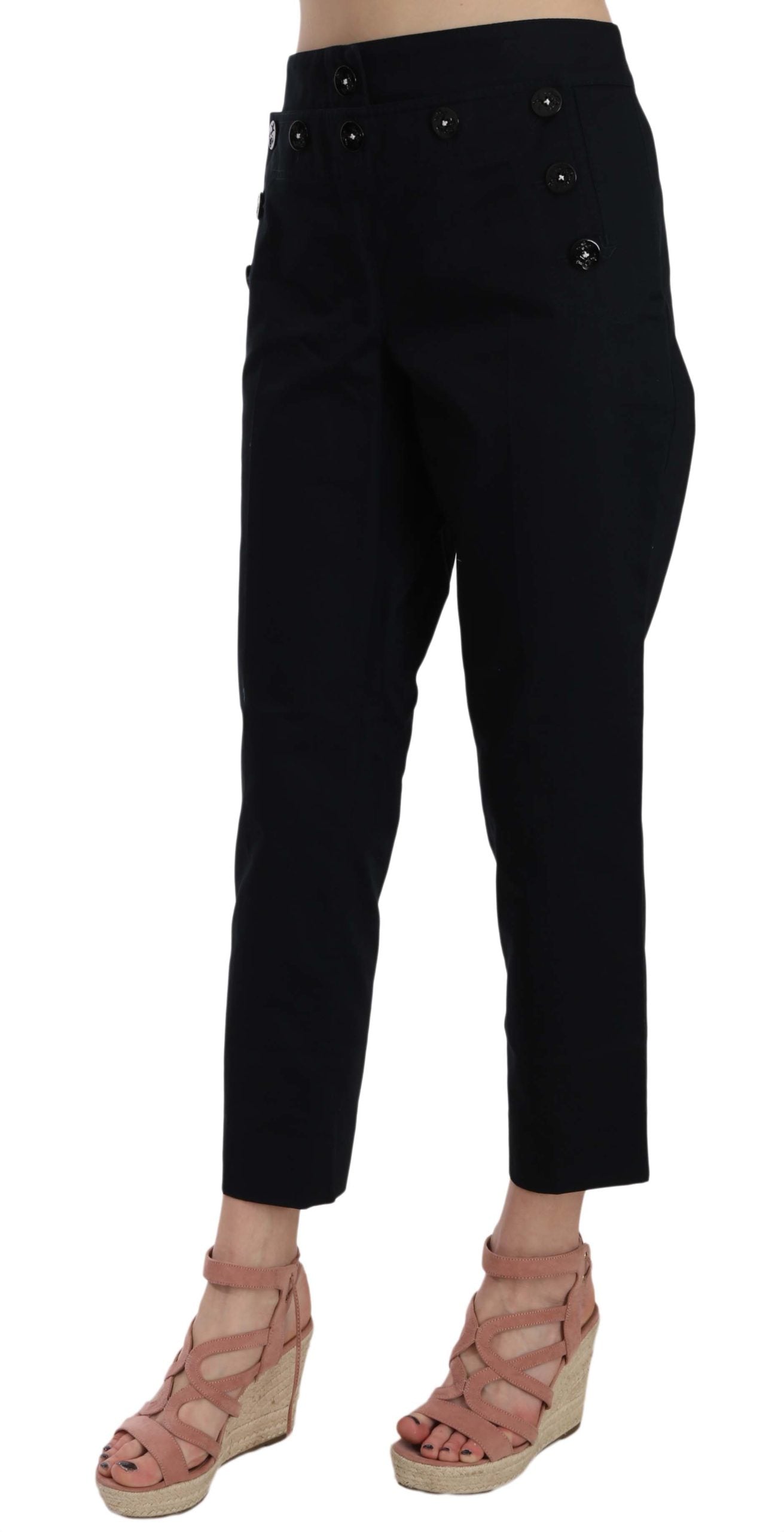 Dolce & Gabbana black cropped trousers with embellished buttons-2