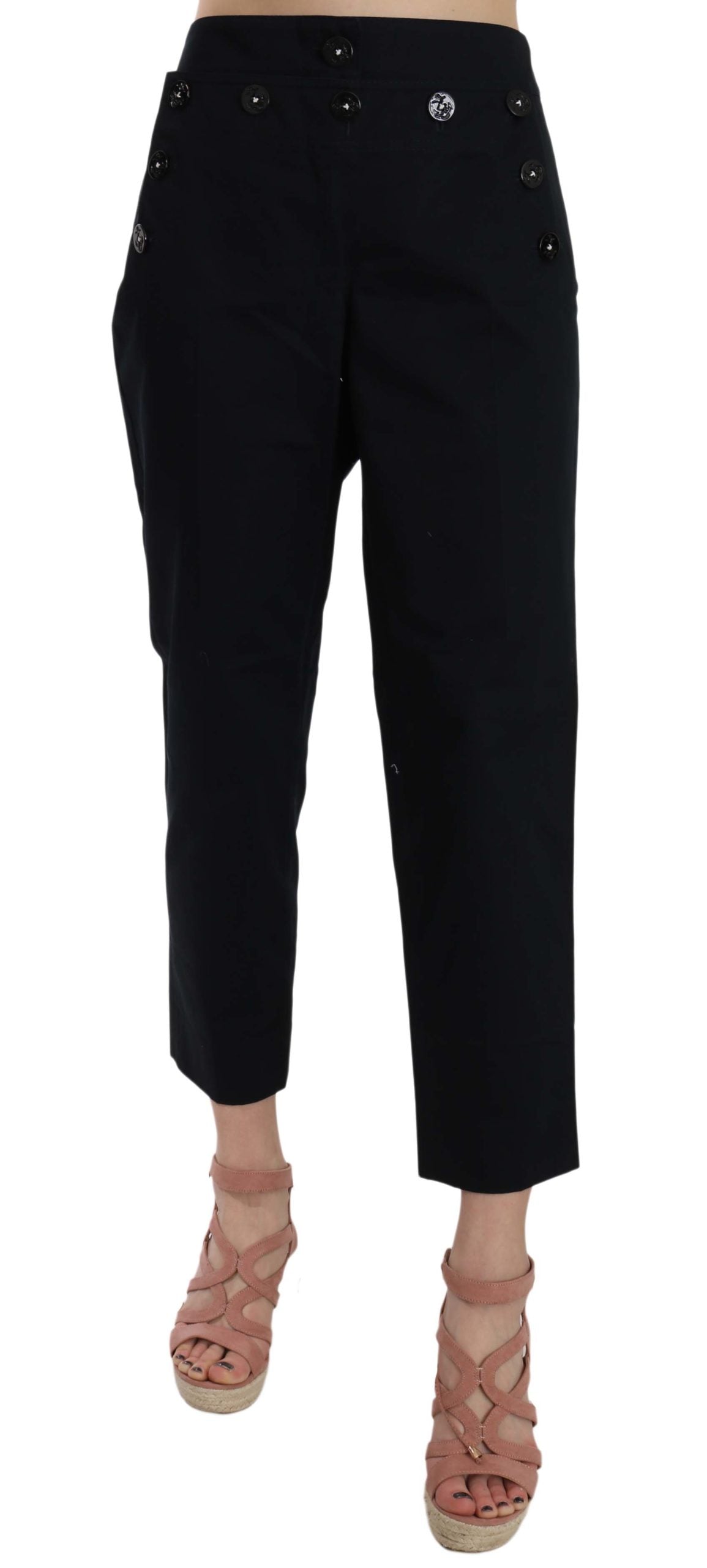 Dolce & Gabbana black cropped trousers with embellished buttons-4