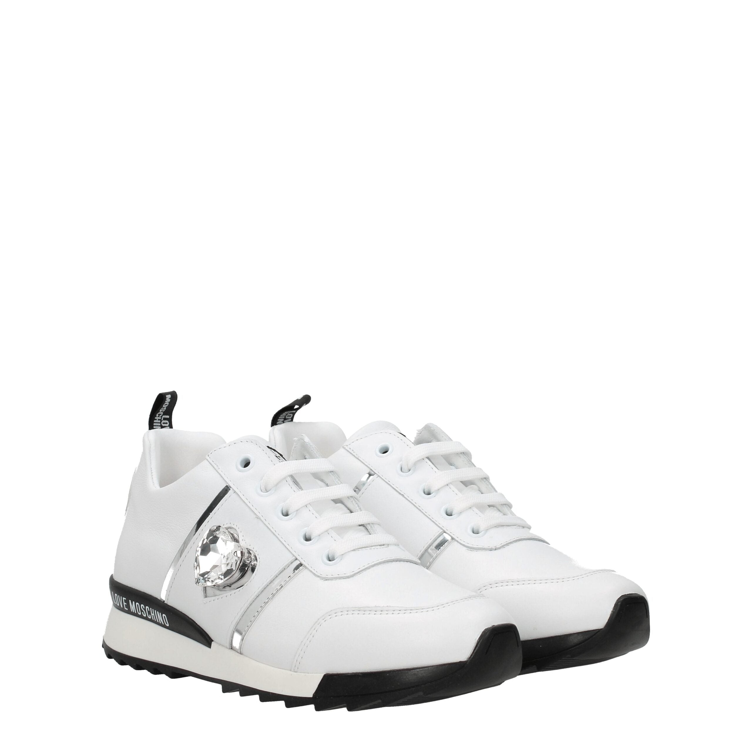 Love Moschino Weiße Leder-Sneaker mit niedrigem Schaft-2