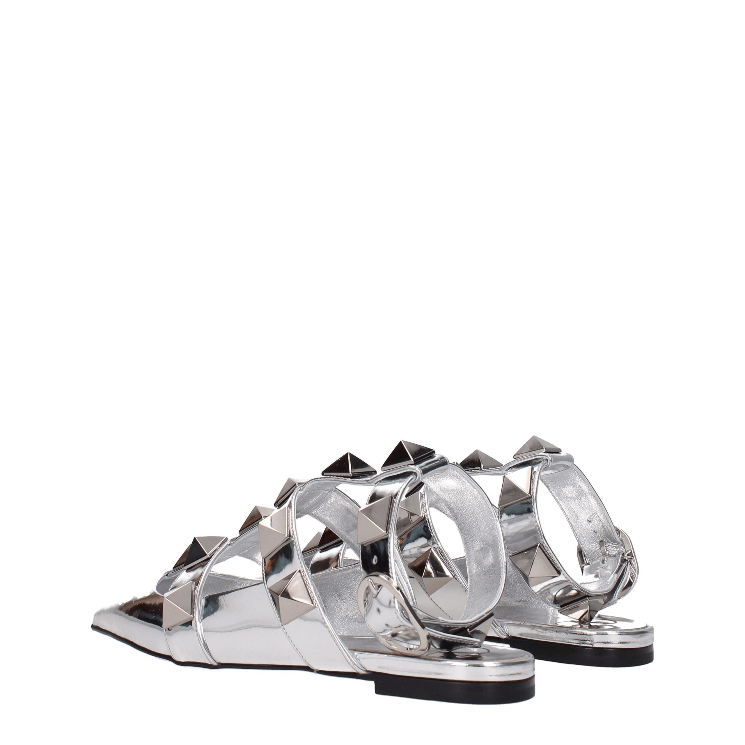 Valentino Garavani Graue flache Sandalen aus Leder-4