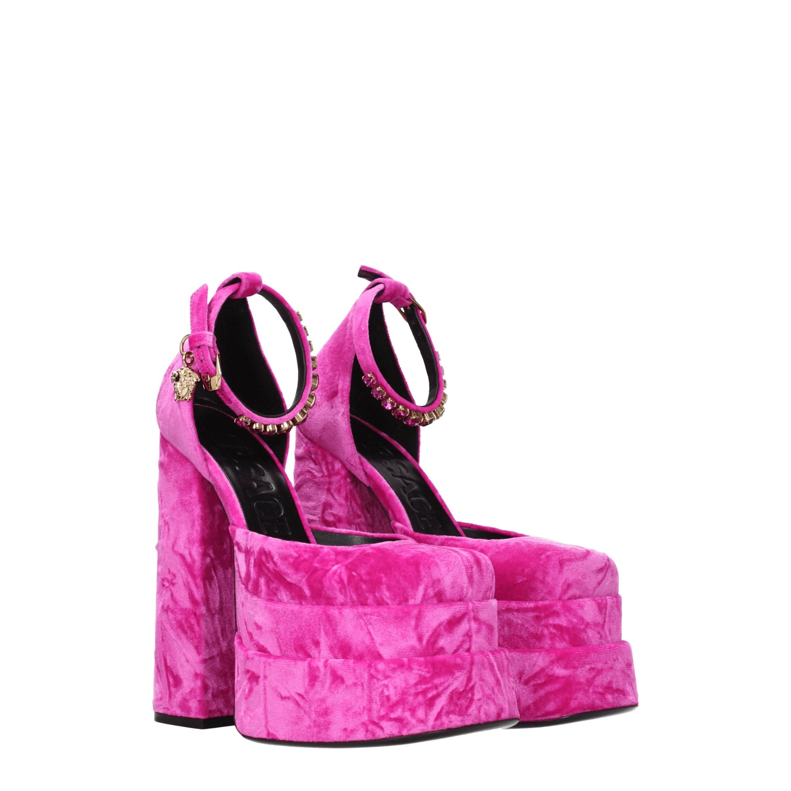 Versace Pink Velvet Platform Sandals-2