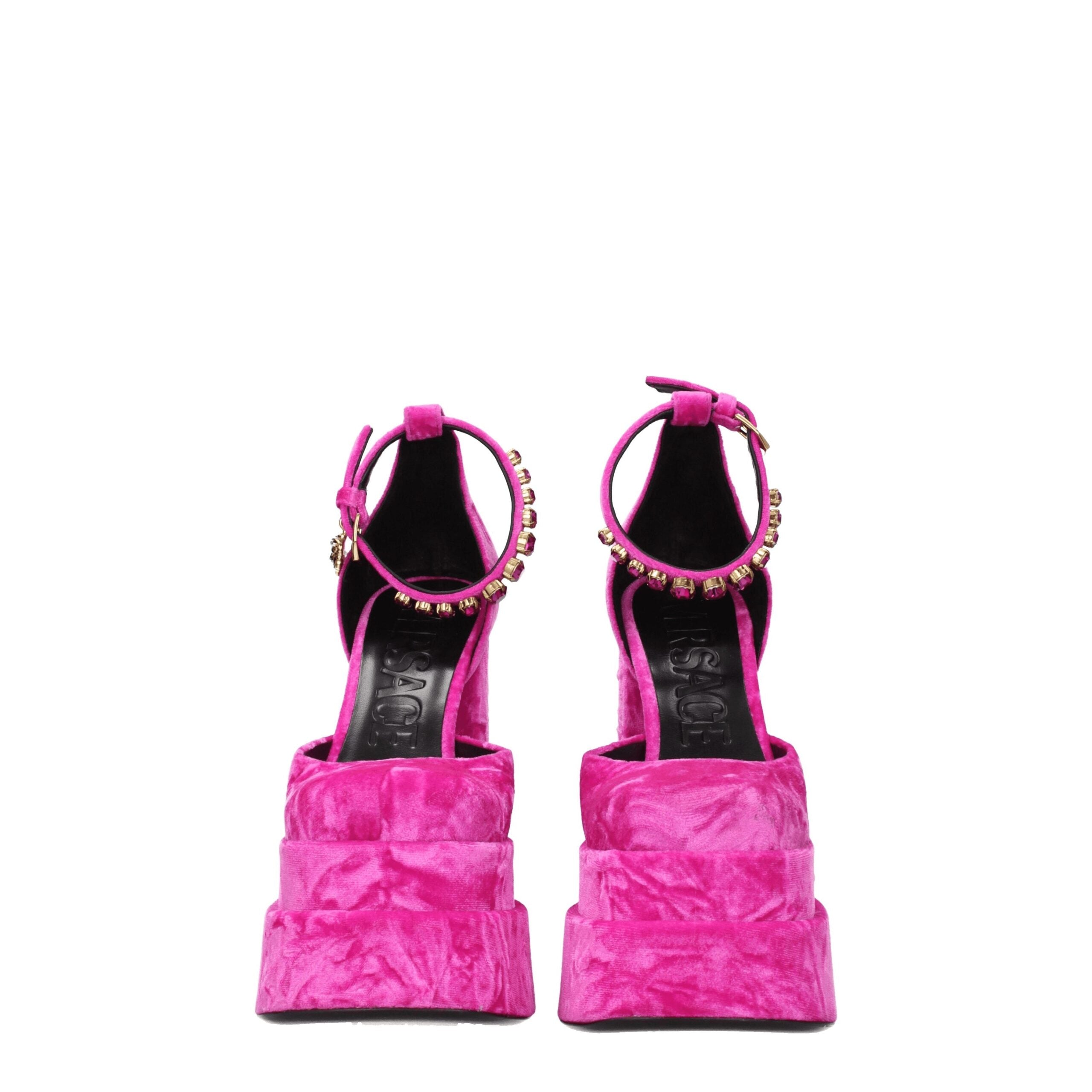 Versace Pink Velvet Platform Sandals-3
