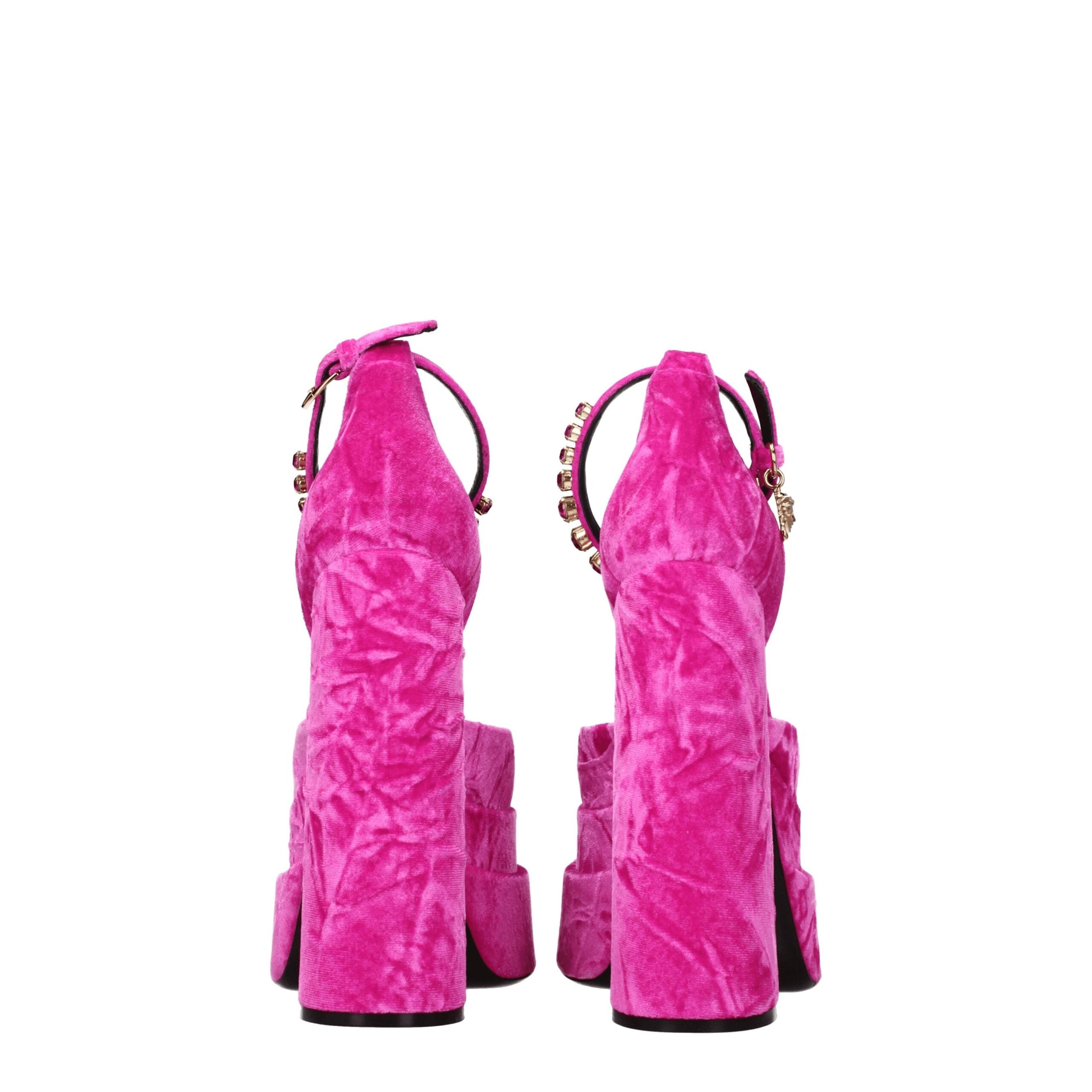 Versace Pink Velvet Platform Sandals-5