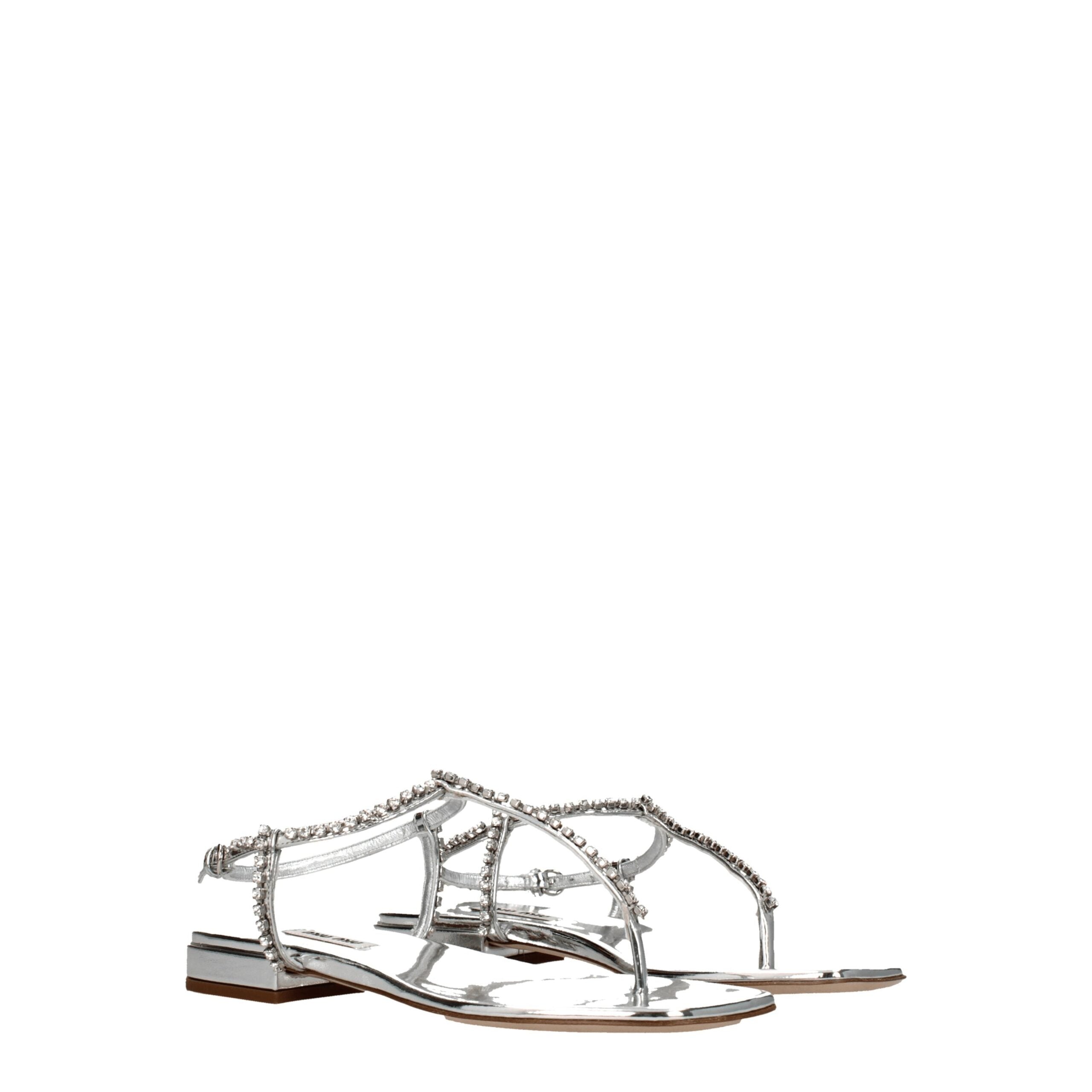 Miu Miu Graue Flip-Flop-Sandalen aus Leder-2