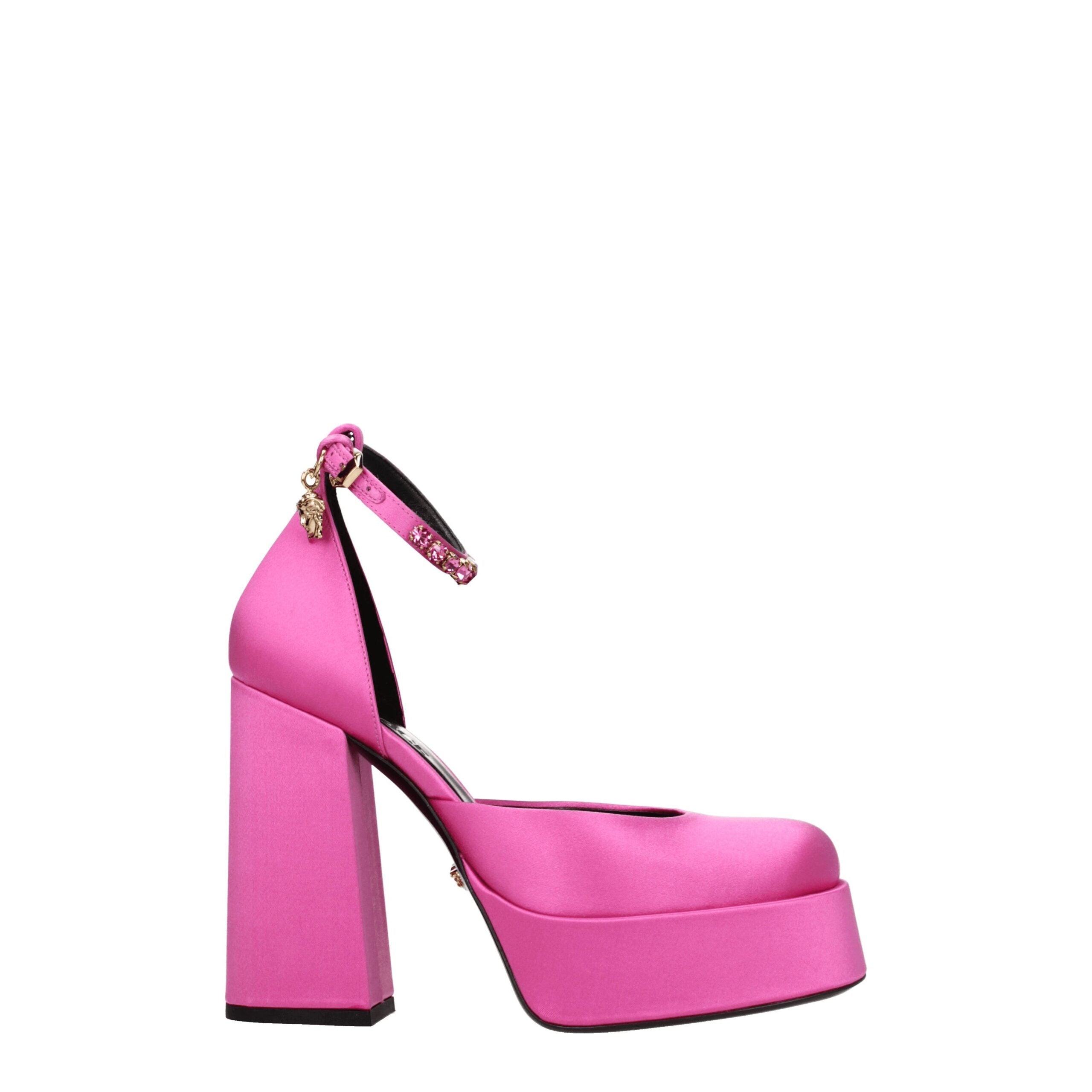 Versace pink satin platform pumps