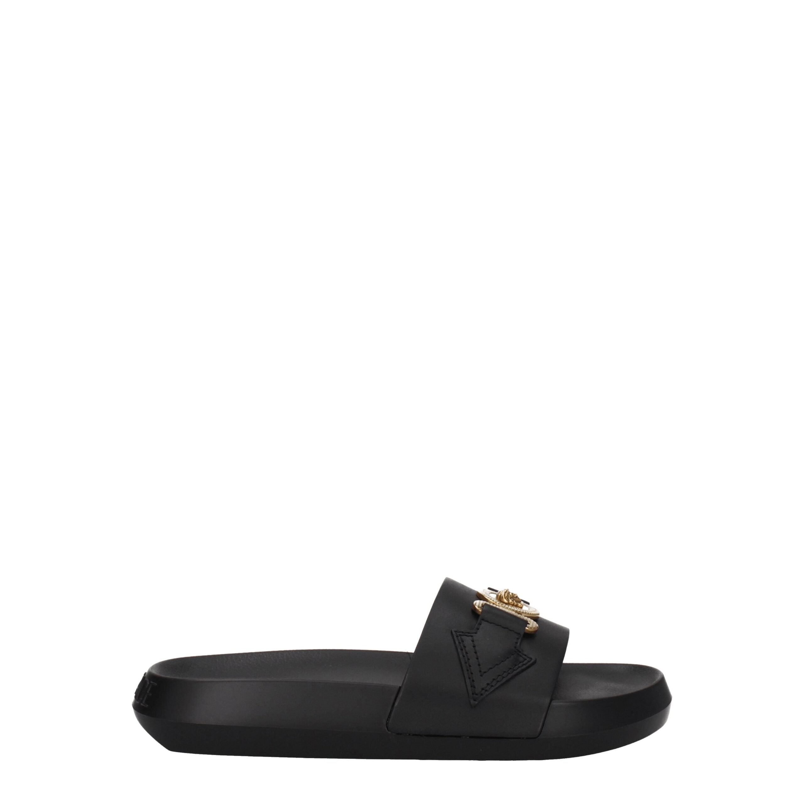 Versace Elegant Leather Slippers in Black