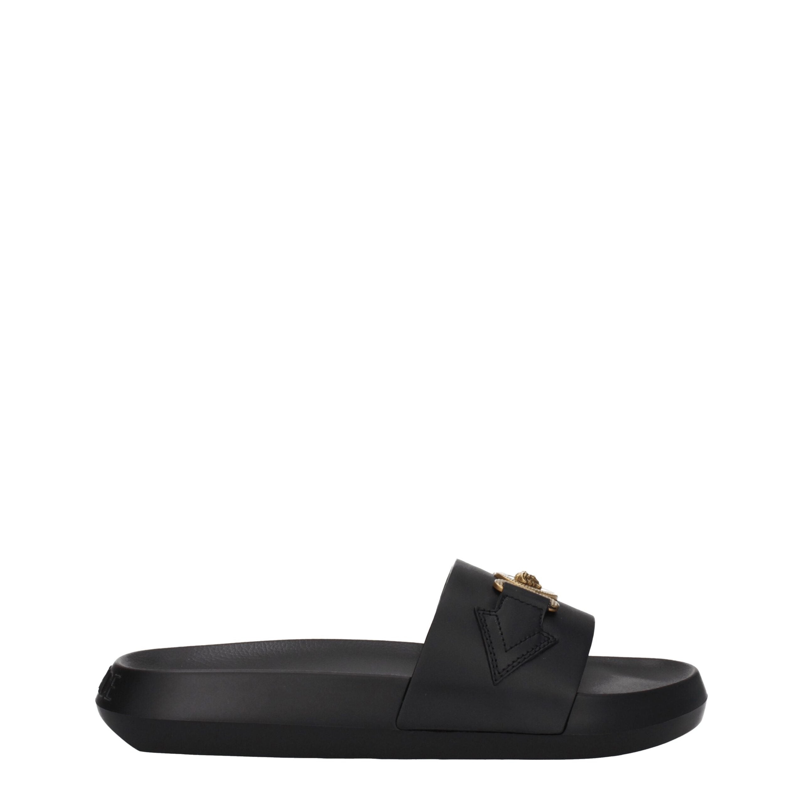 Versace Leder-Hausschuhe in Schwarz