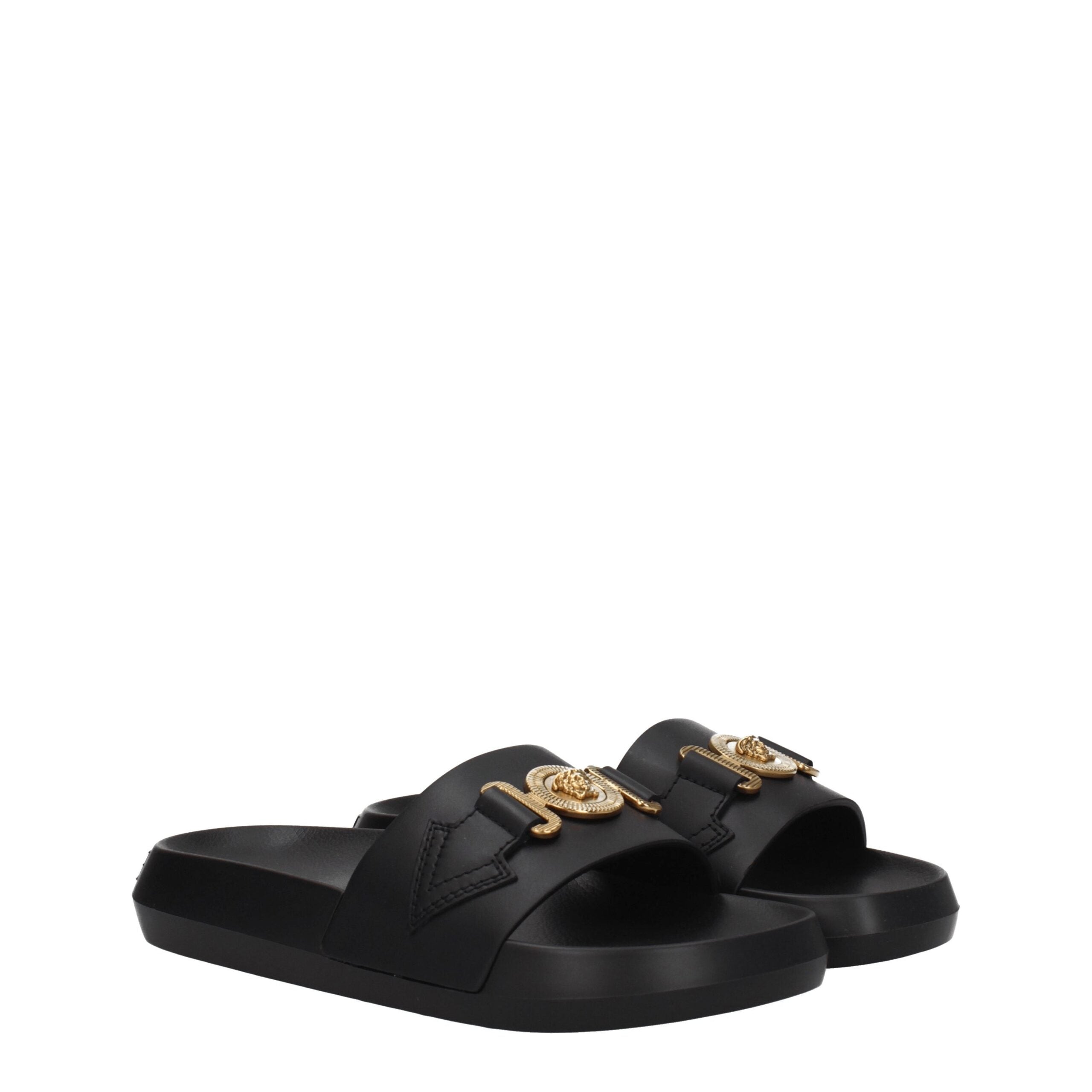 Versace Elegant Leather Slippers in Black-2