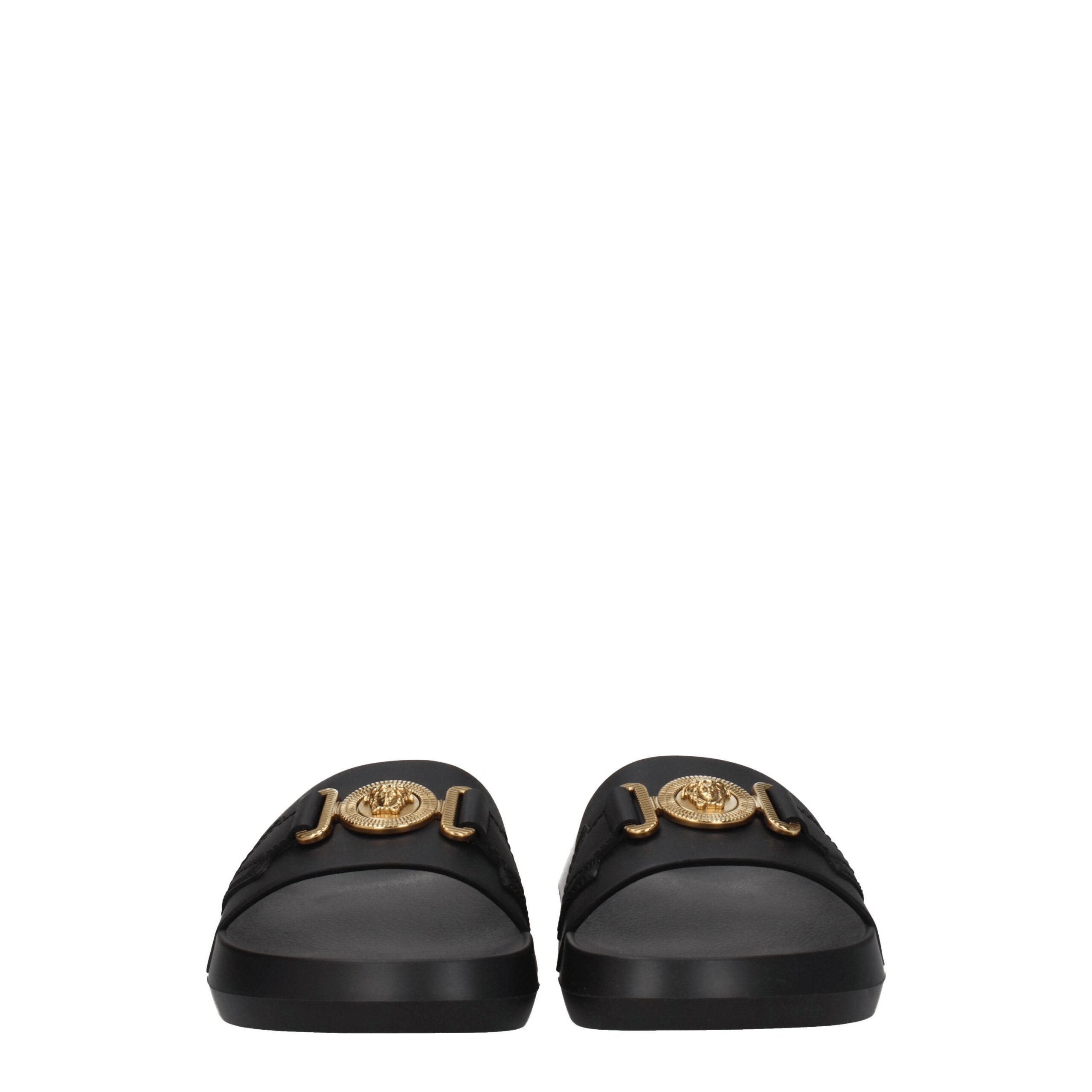 Versace Elegant Leather Slippers in Black-3