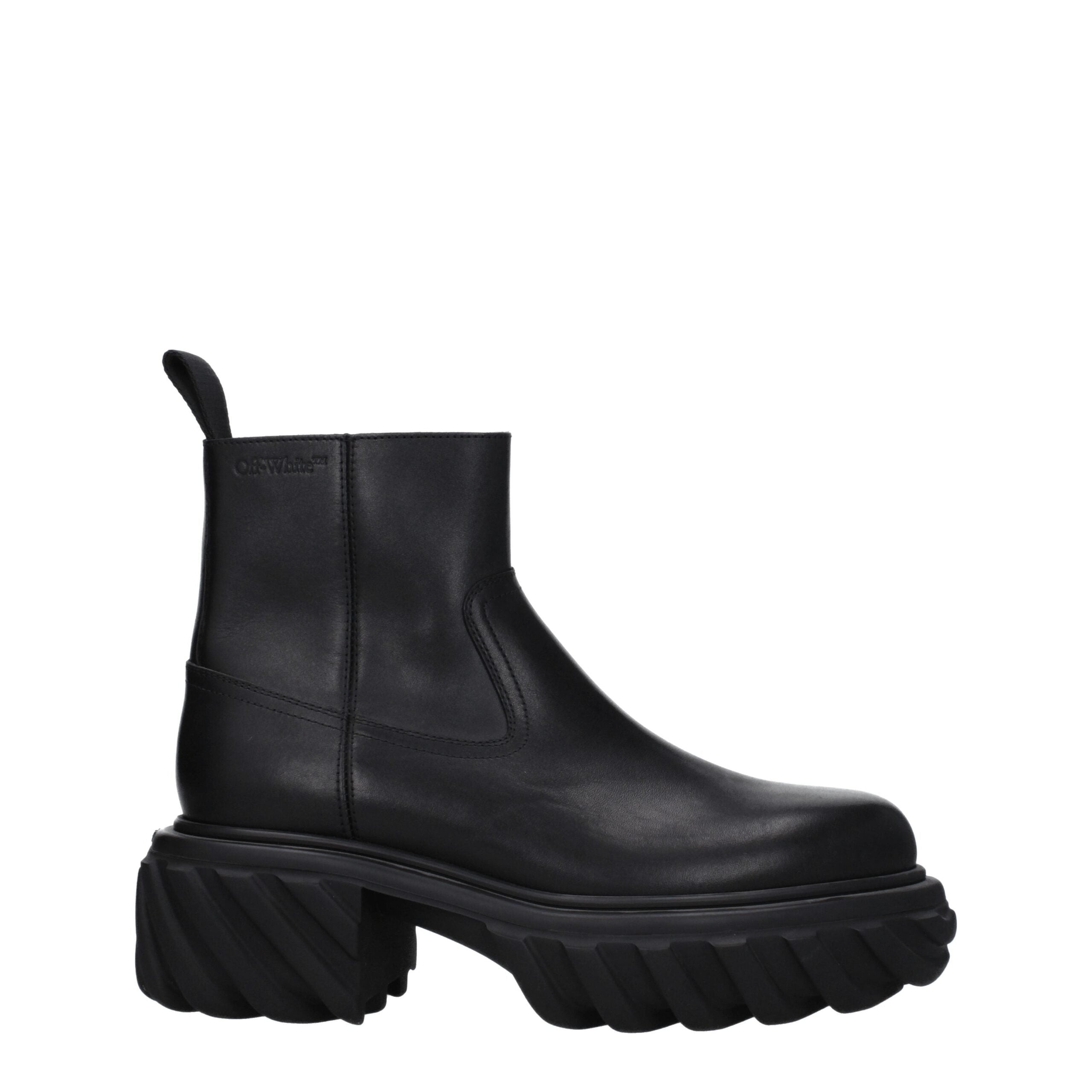 Off-White Schwarze Lederstiefeletten-1