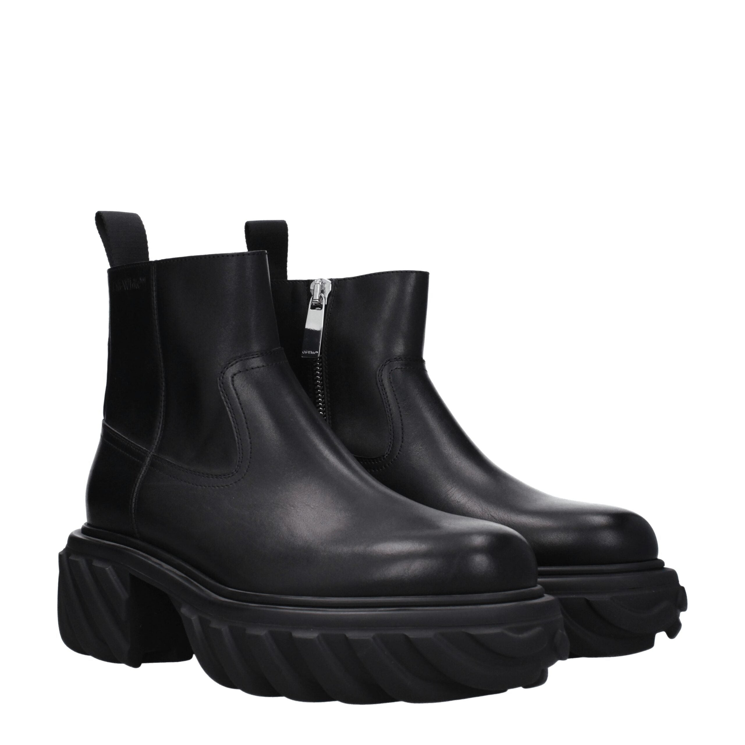Off-White Schwarze Lederstiefeletten-2
