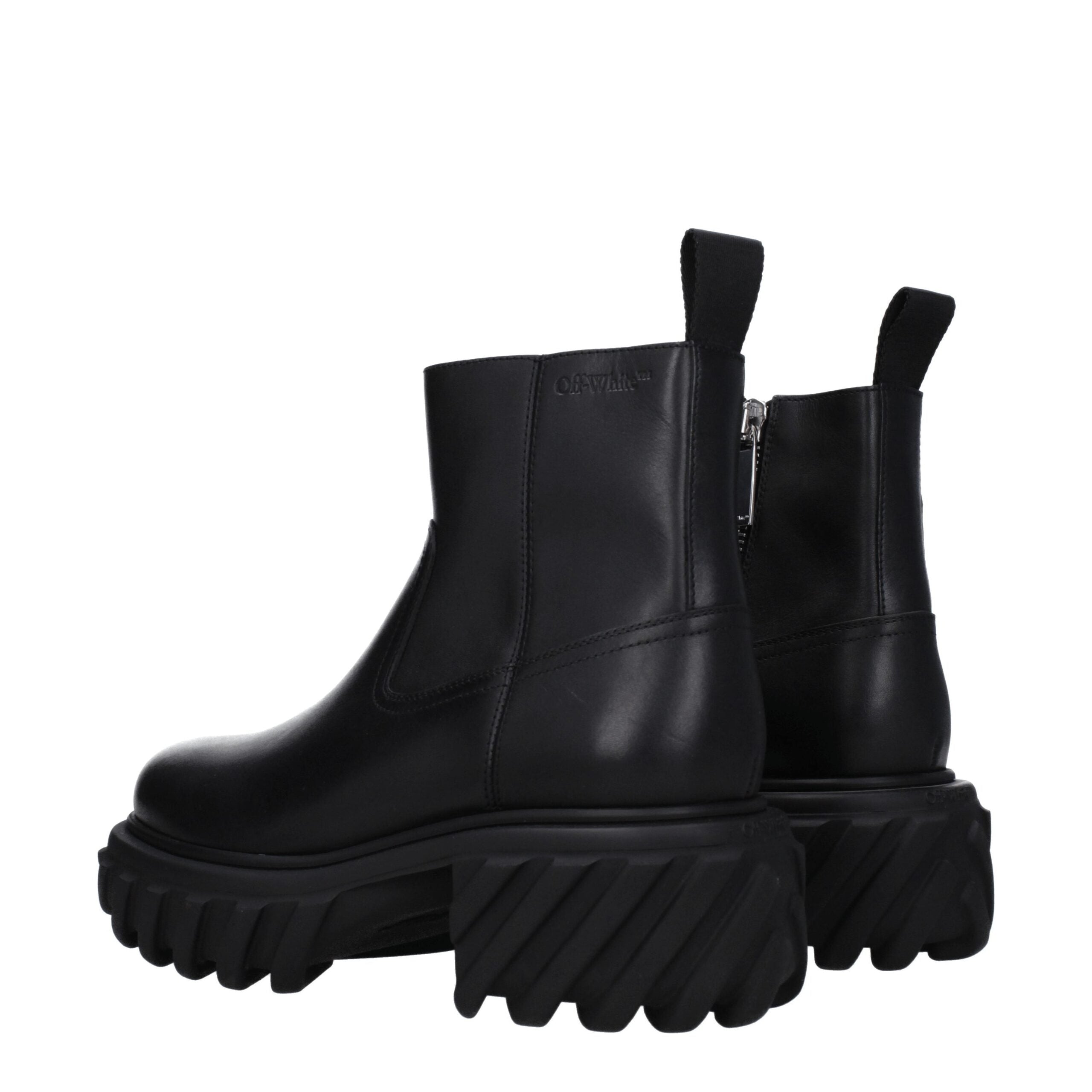 Off-White Schwarze Lederstiefeletten-4