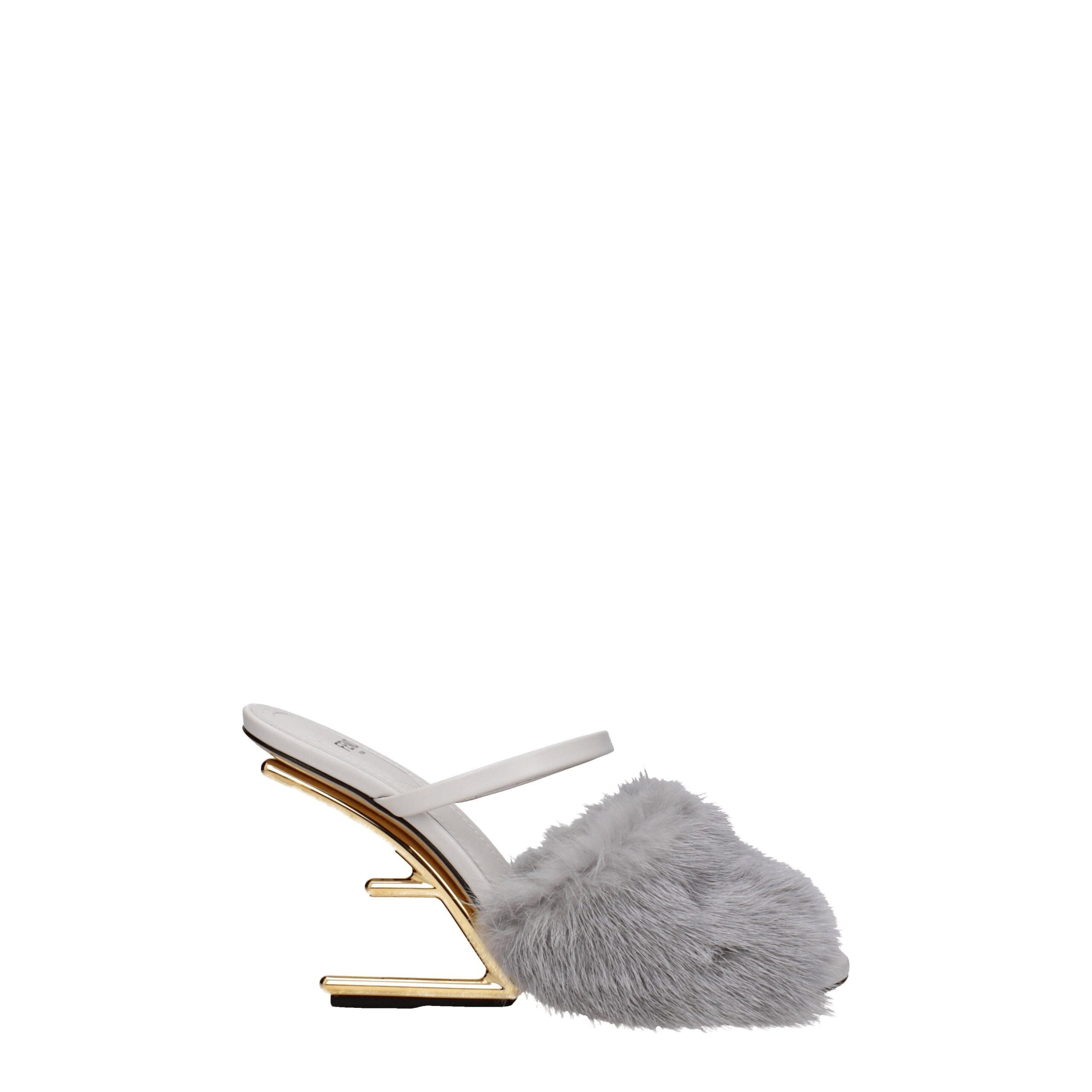 Fendi Grey Mink Slippers-1