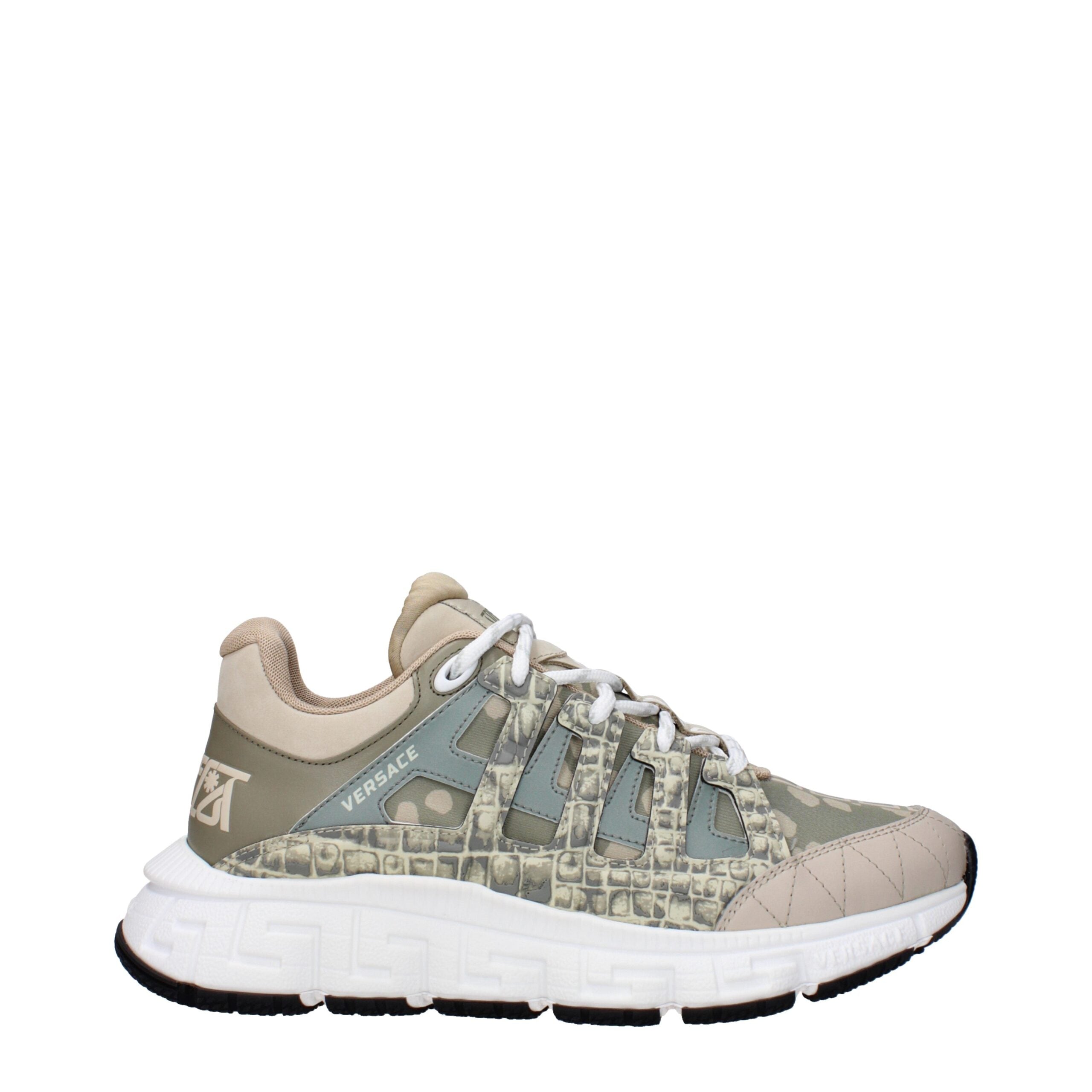 Versace green low-top fabric sneakers