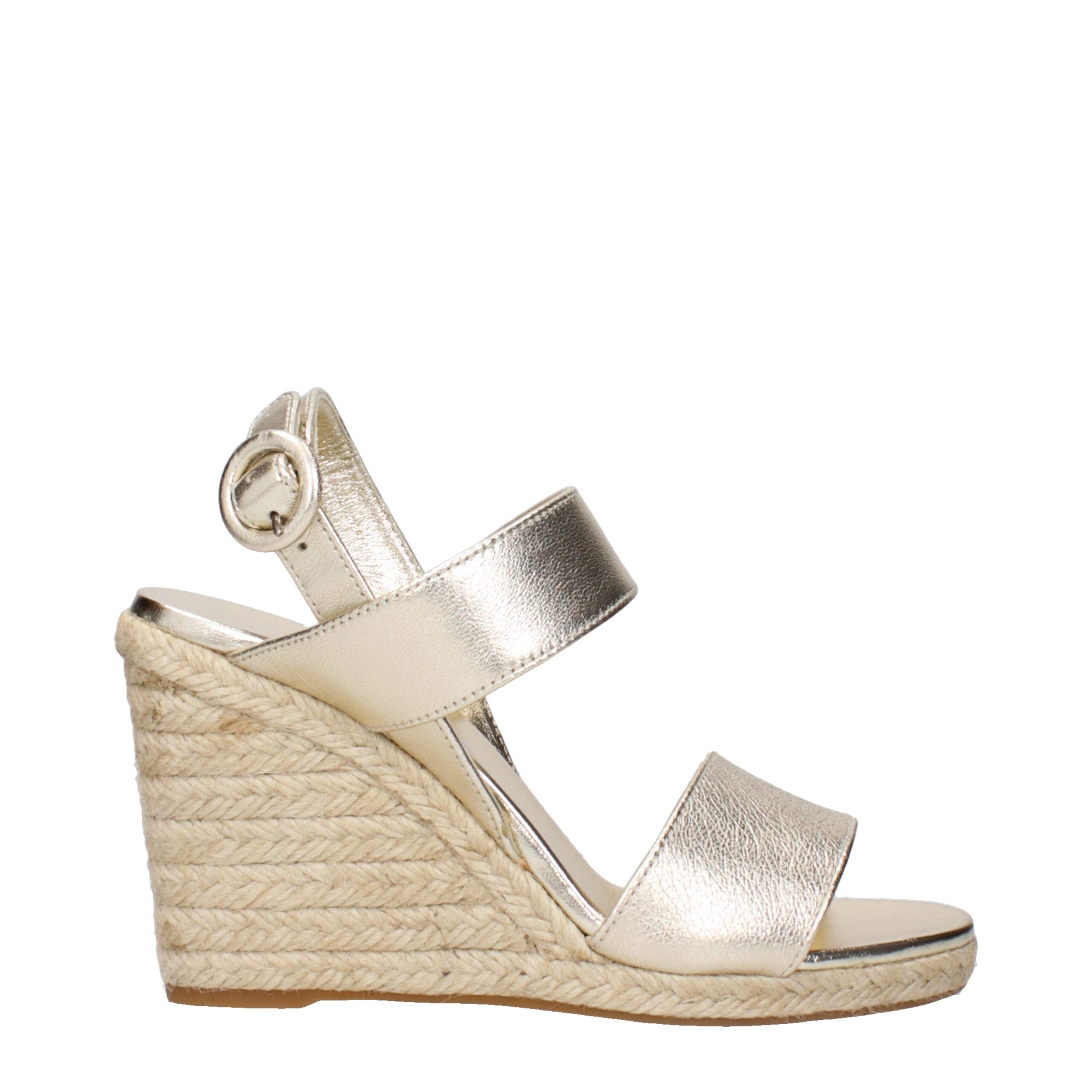 Prada Gold Leather Wedge Sandals-1