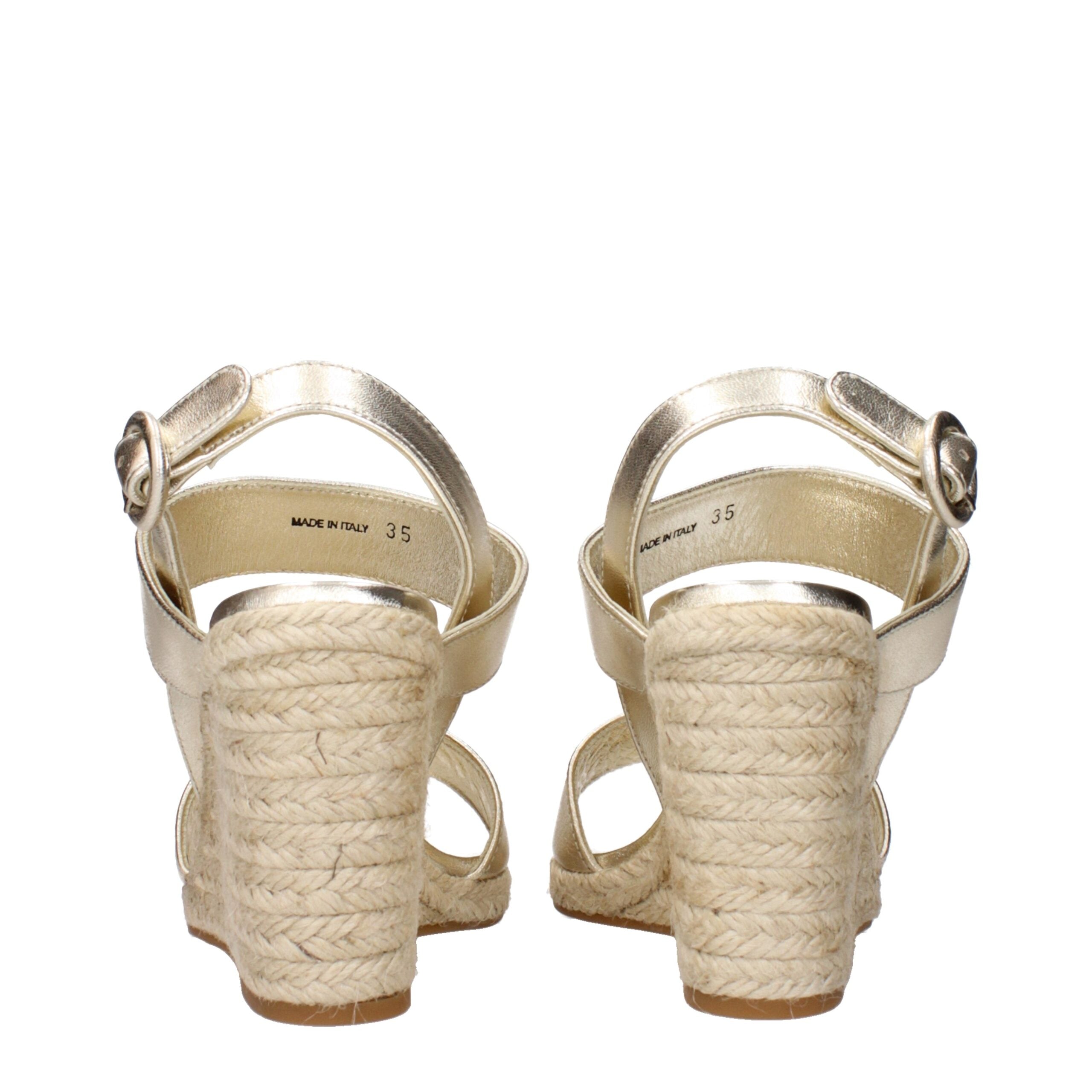 Prada Gold Leather Wedge Sandals-5