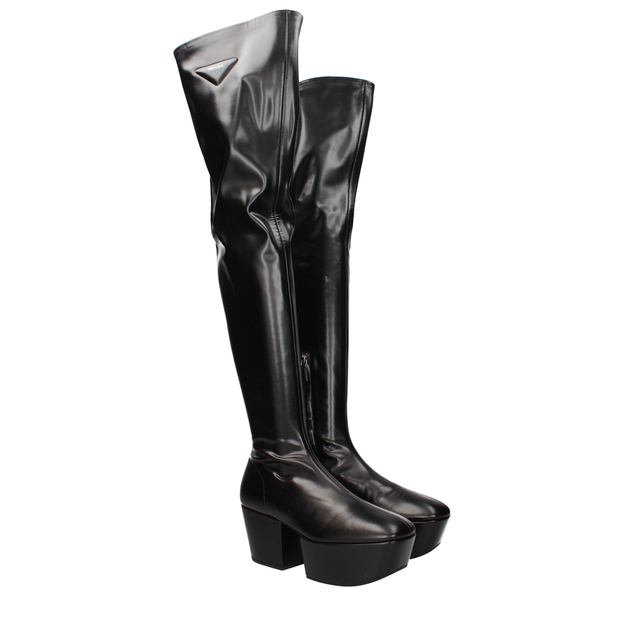 Prada Black Leather Over-the-Knee Boots-2
