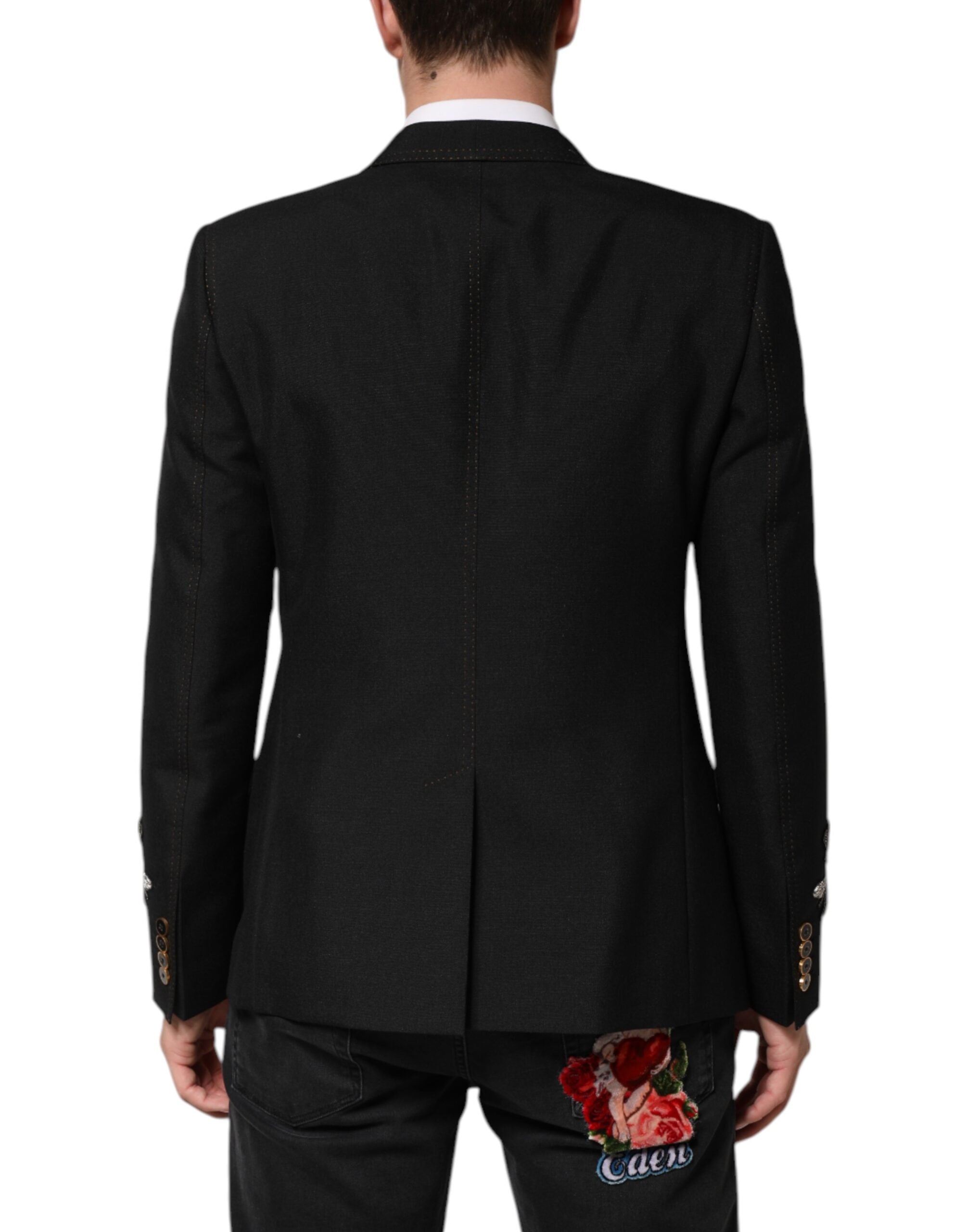 Abrigo de traje negro con corona de abeja y blazer de Dolce & Gabbana-4