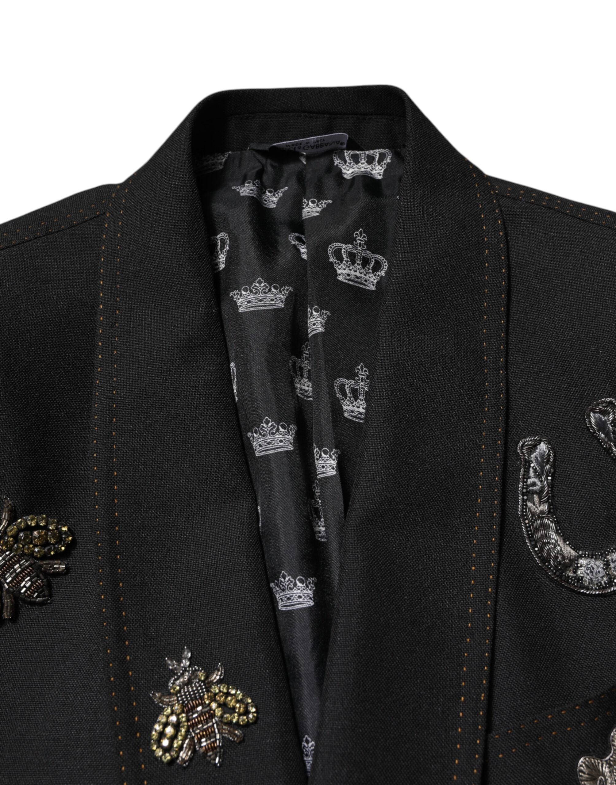 Abrigo de traje negro con corona de abeja y blazer de Dolce & Gabbana-5