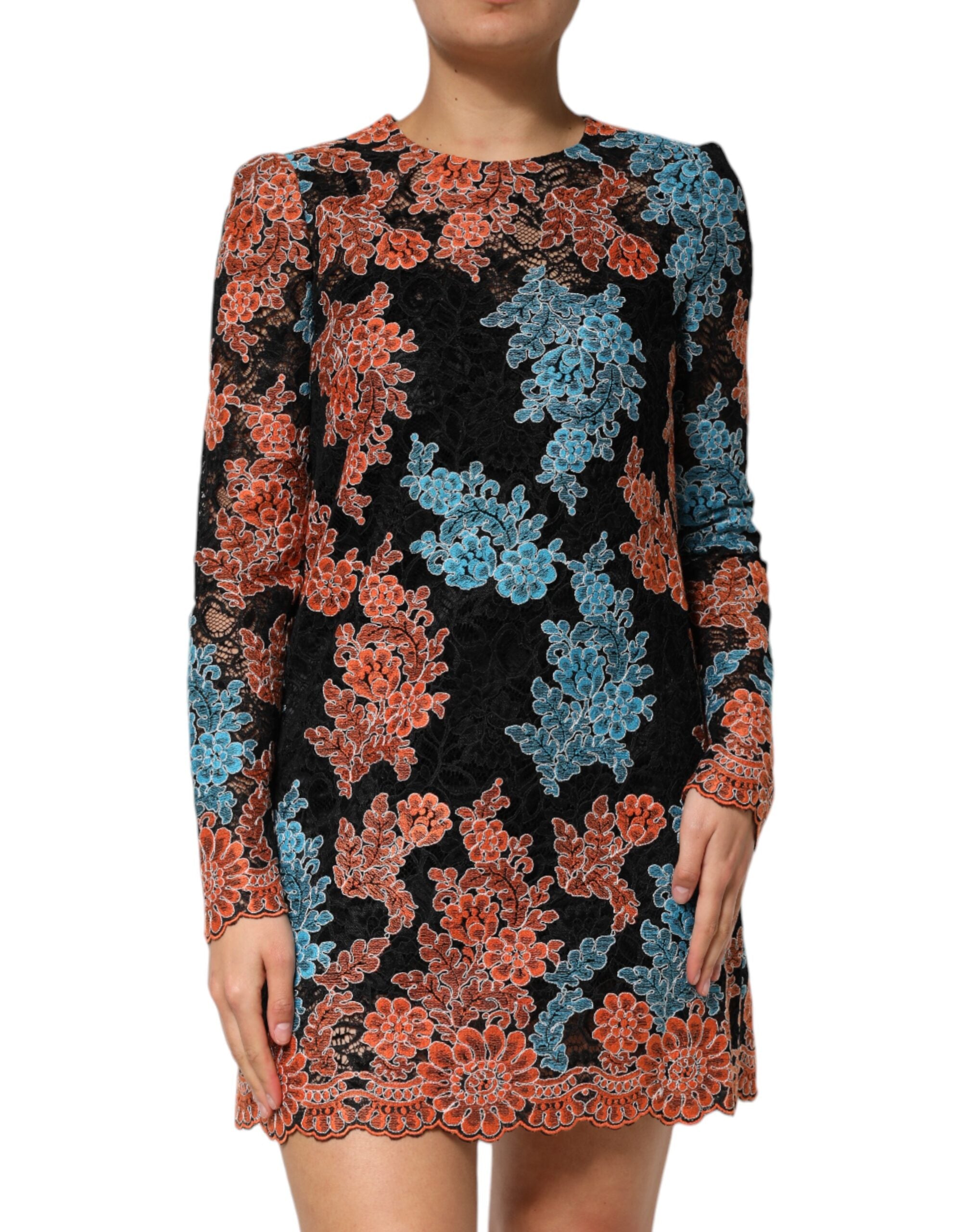 Dolce & Gabbana Multicolor Floral besticktes Shift-Minikleid-1