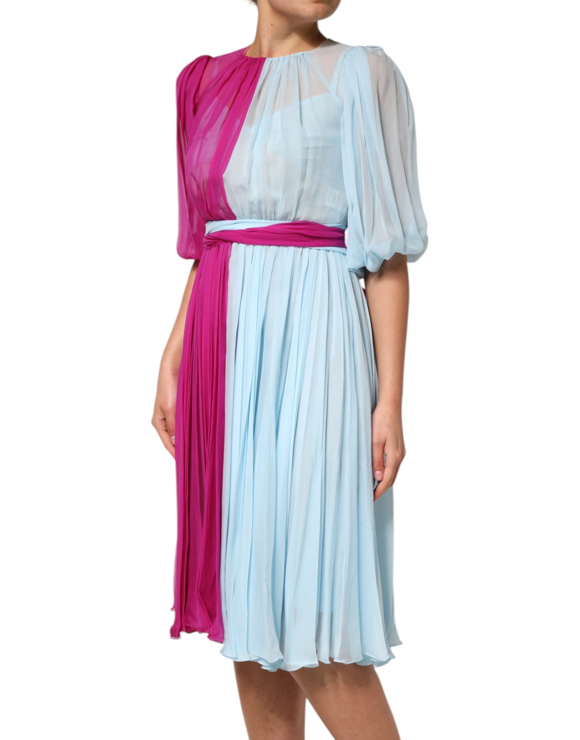 Vestido midi de seda bicolor azul claro fucsia de Dolce & Gabbana-3