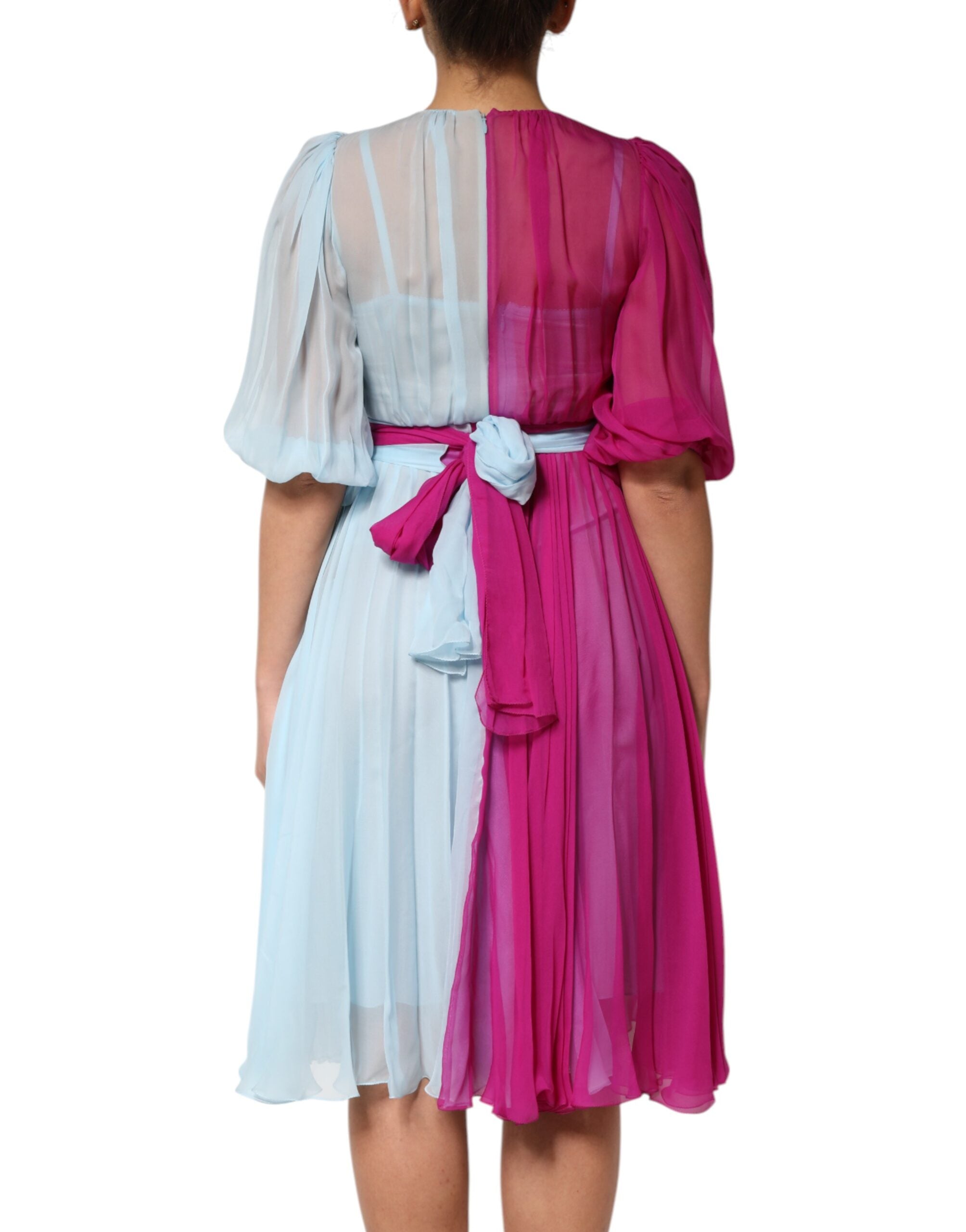 Vestido midi de seda bicolor azul claro fucsia de Dolce & Gabbana-4