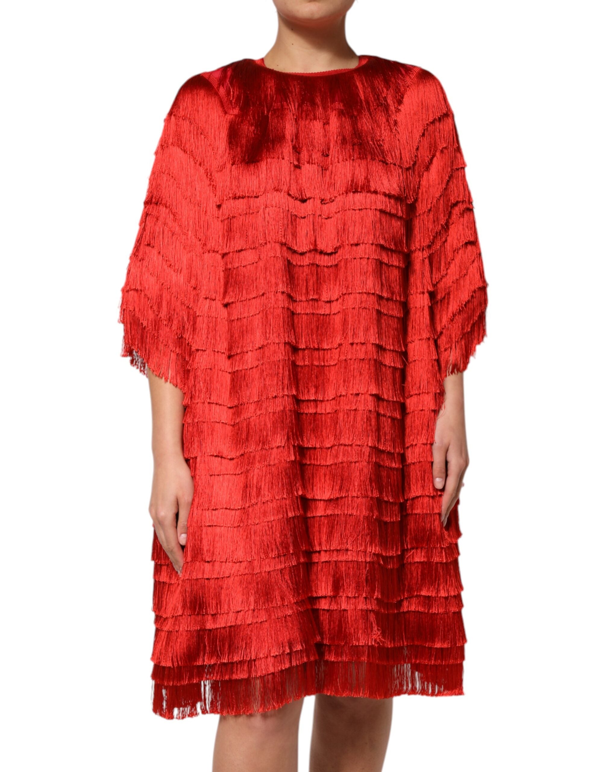 Dolce & Gabbana red knee-length silk dress with fringe-1