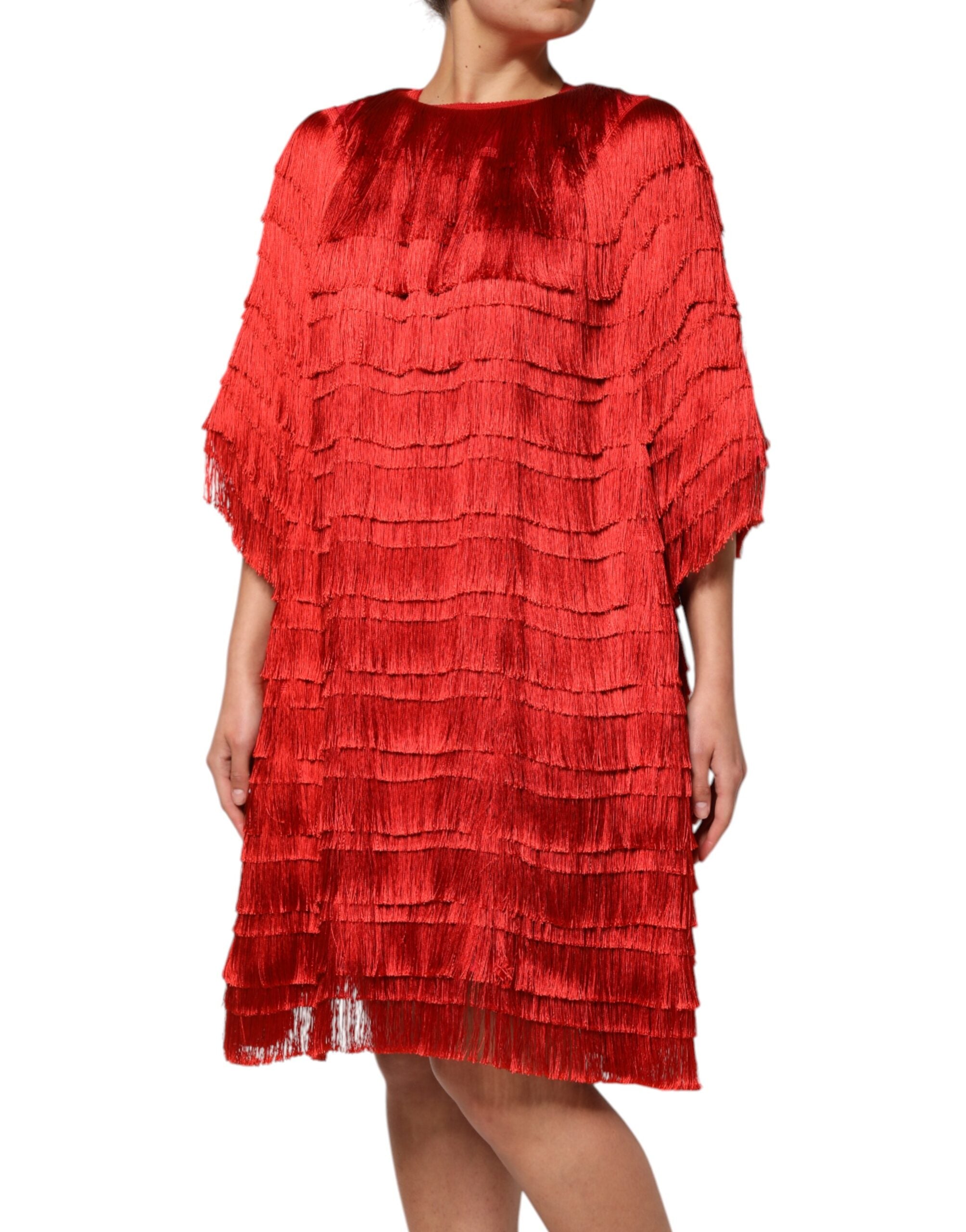Dolce & Gabbana red knee-length silk dress with fringe-3