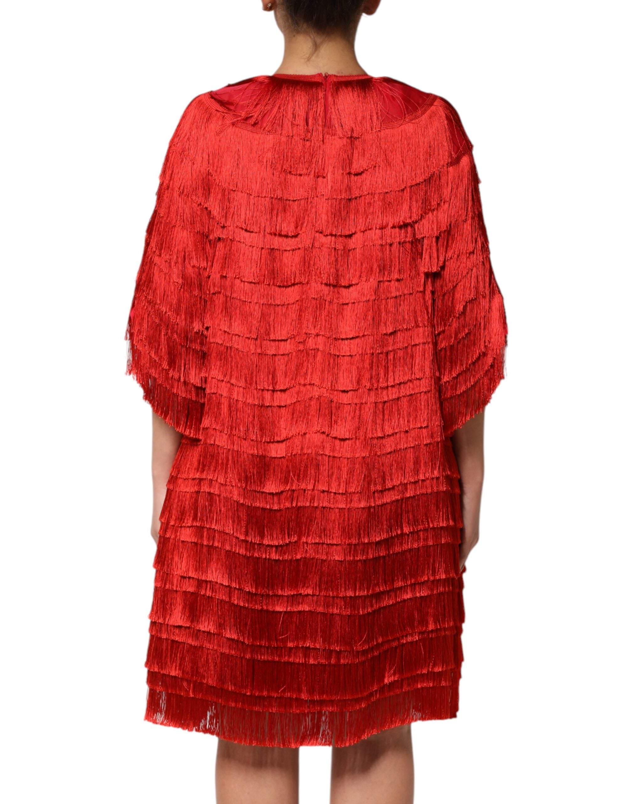 Dolce & Gabbana red knee-length silk dress with fringe-4