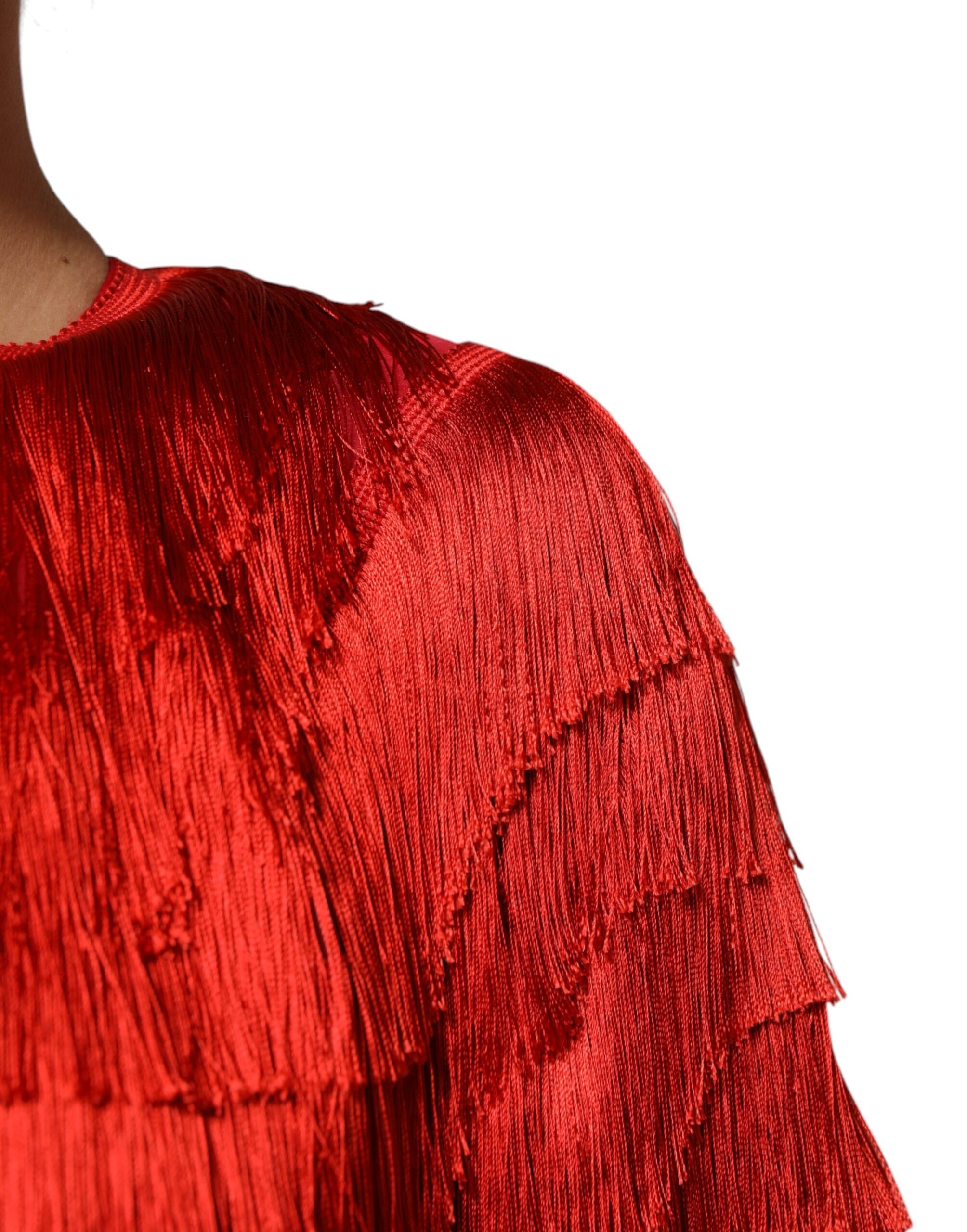 Dolce & Gabbana red knee-length silk dress with fringe-5