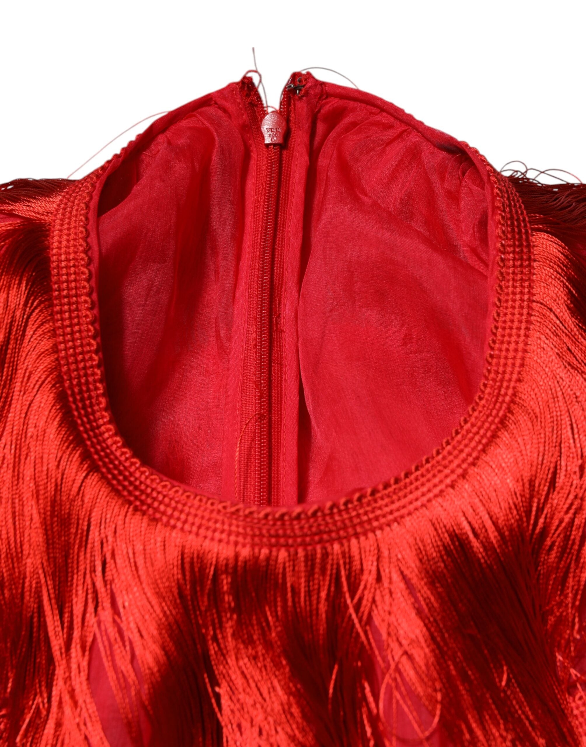 Dolce & Gabbana red knee-length silk dress with fringe-6