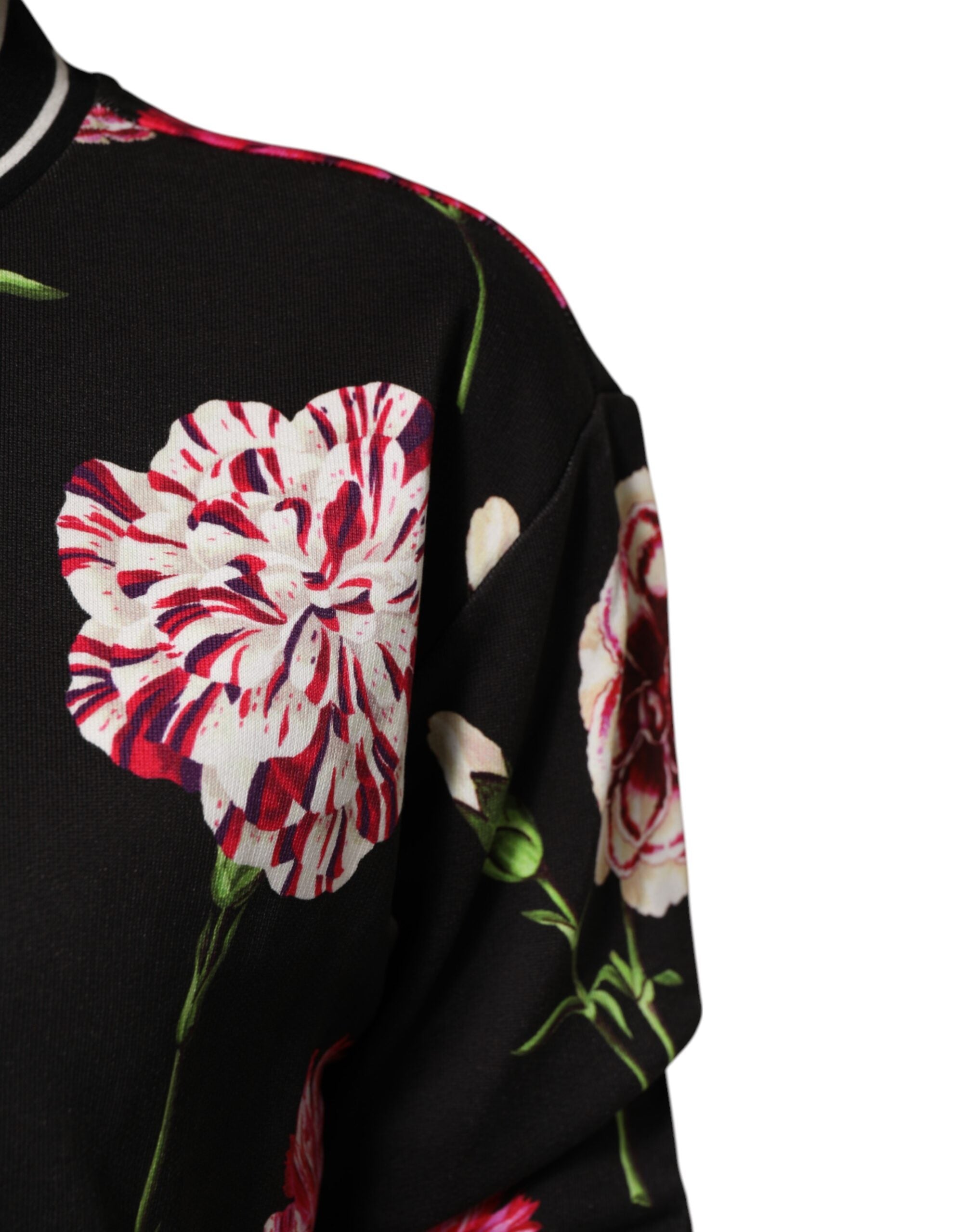 Dolce & Gabbana Top de algodón negro con estampado floral y mangas cortas-5