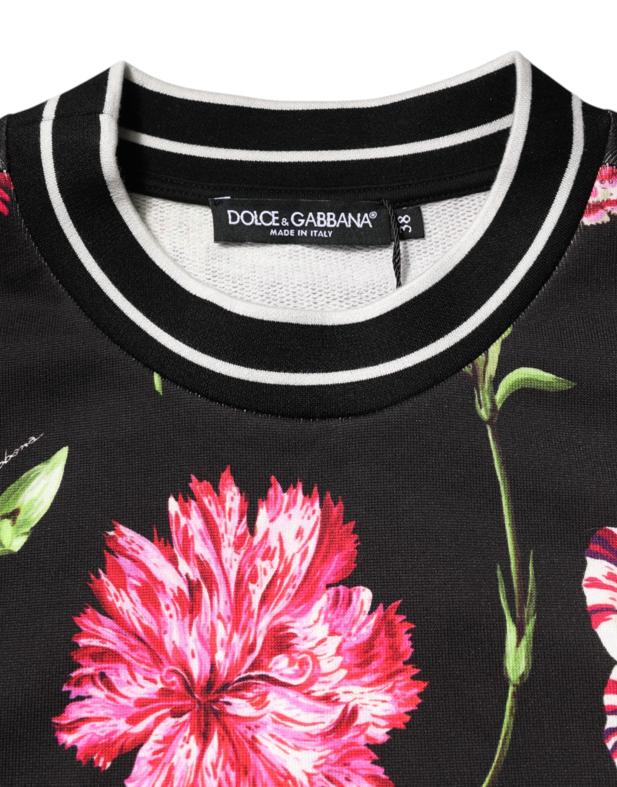 Dolce & Gabbana Top de algodón negro con estampado floral y mangas cortas-6