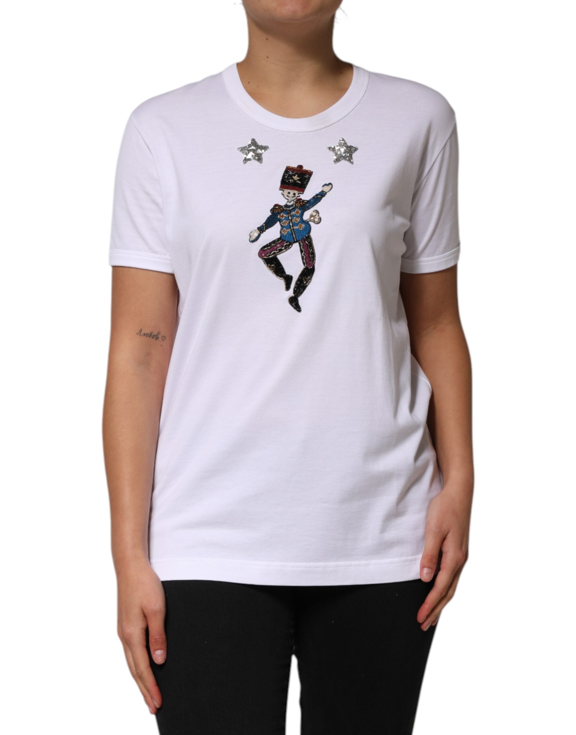 Dolce & Gabbana Weißes Baumwoll-T-Shirt mit Paillettenverzierung-2