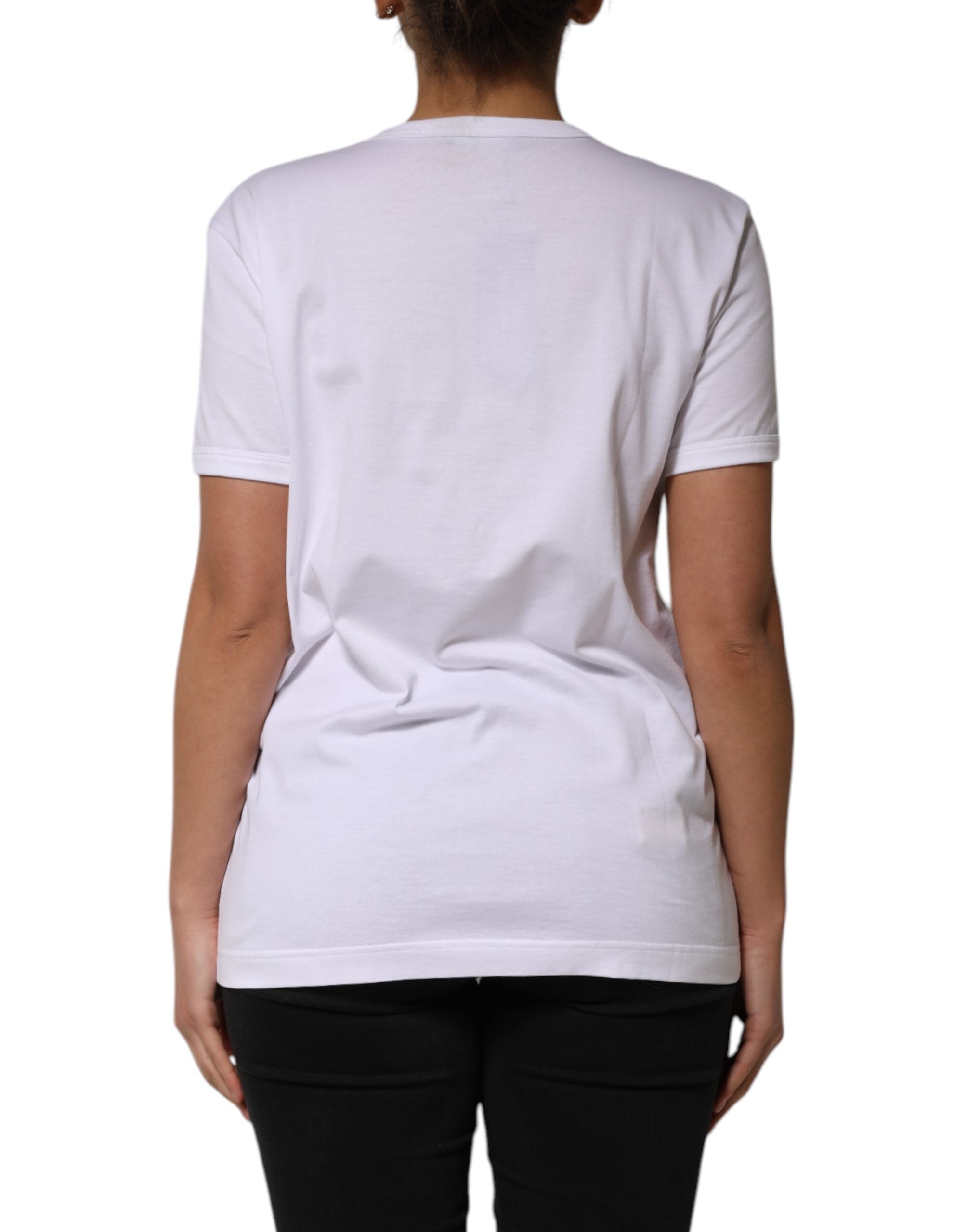 Dolce & Gabbana Weißes Baumwoll-T-Shirt mit Paillettenverzierung-4