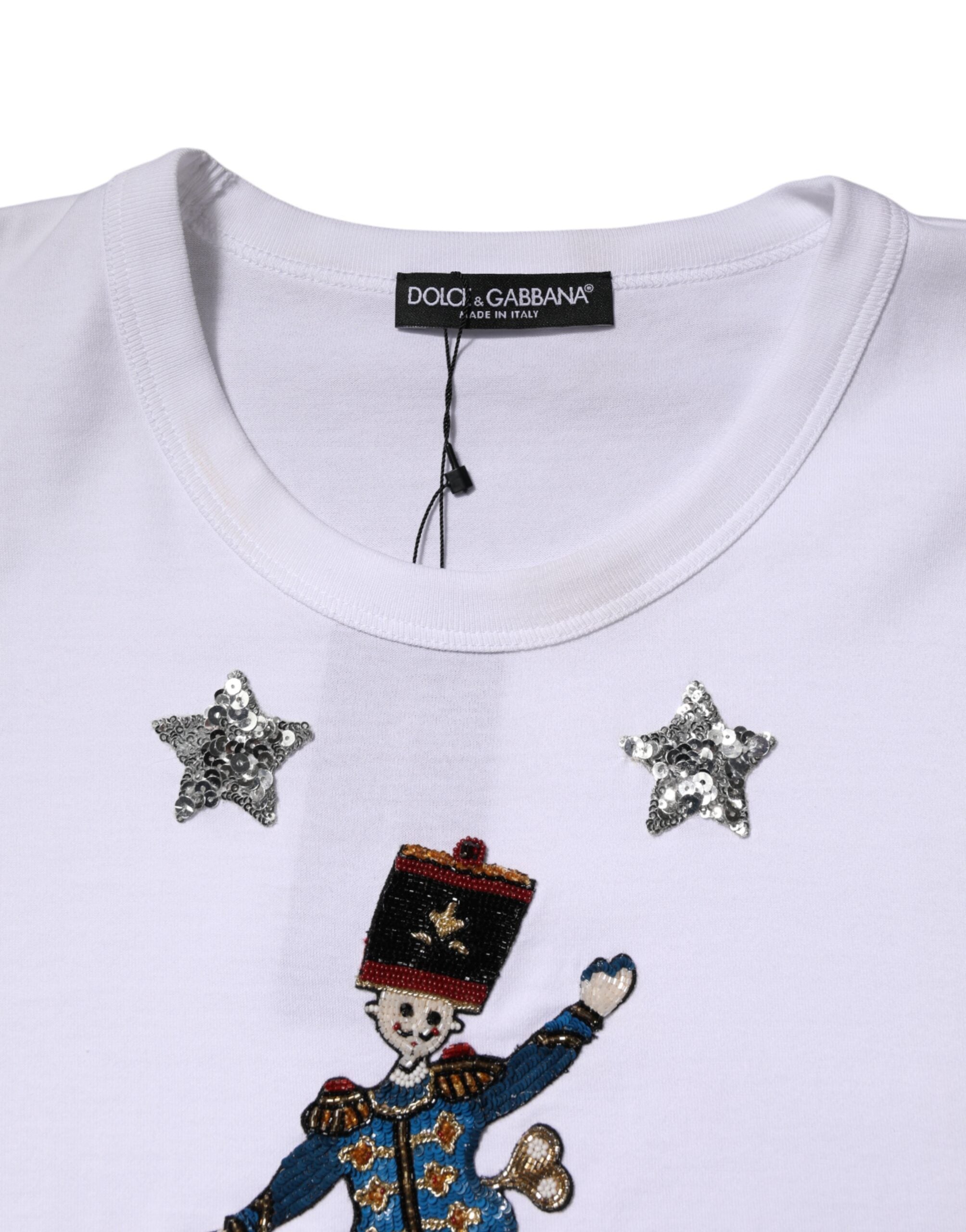 Dolce & Gabbana Weißes Baumwoll-T-Shirt mit Paillettenverzierung-6