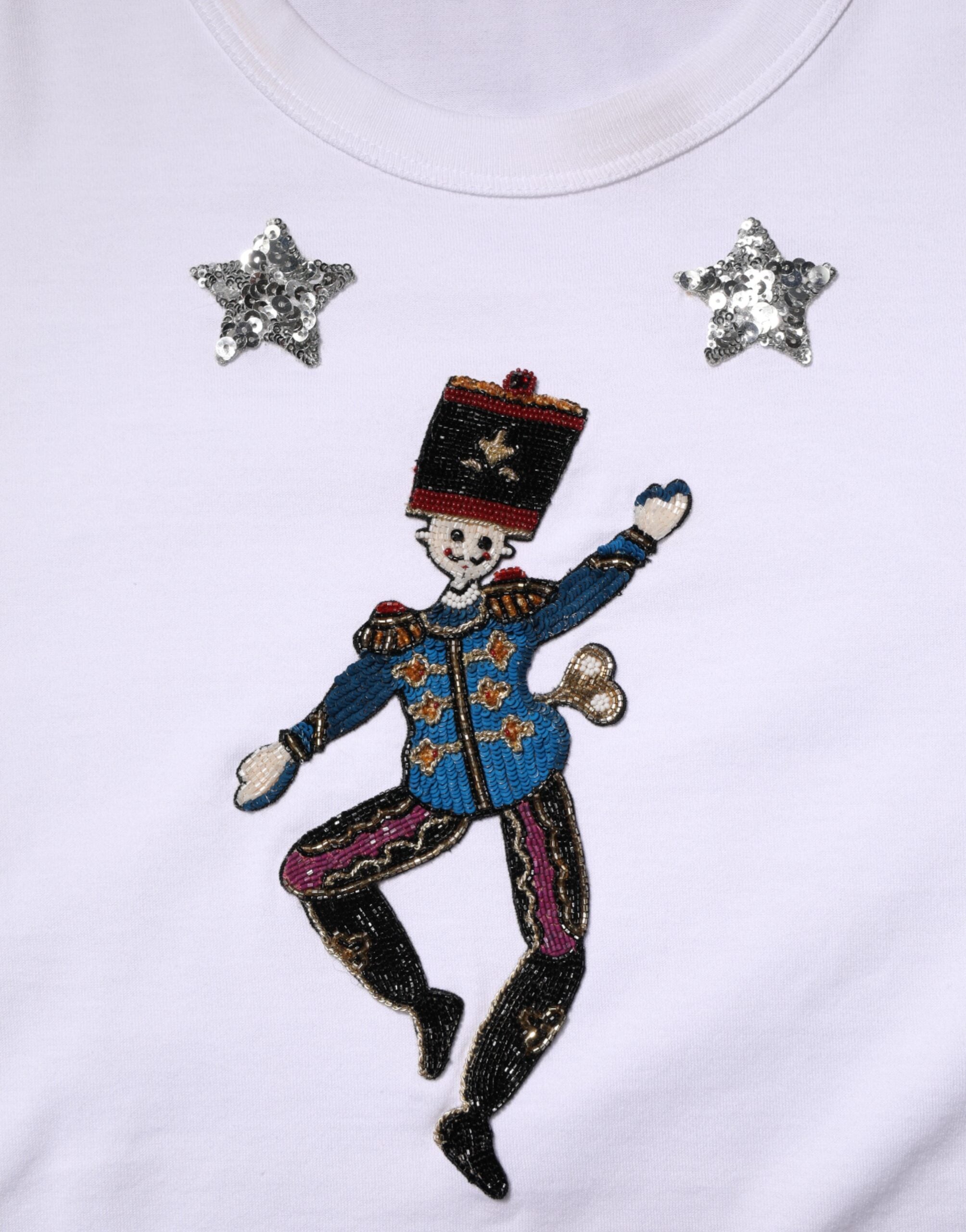 Dolce & Gabbana Weißes Baumwoll-T-Shirt mit Paillettenverzierung-7