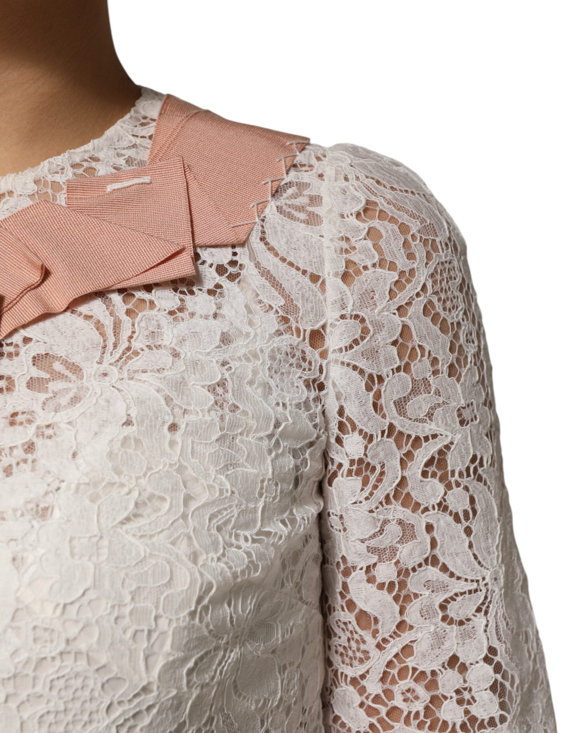 Dolce & Gabbana white blouse top with floral lace and short sleeves-5