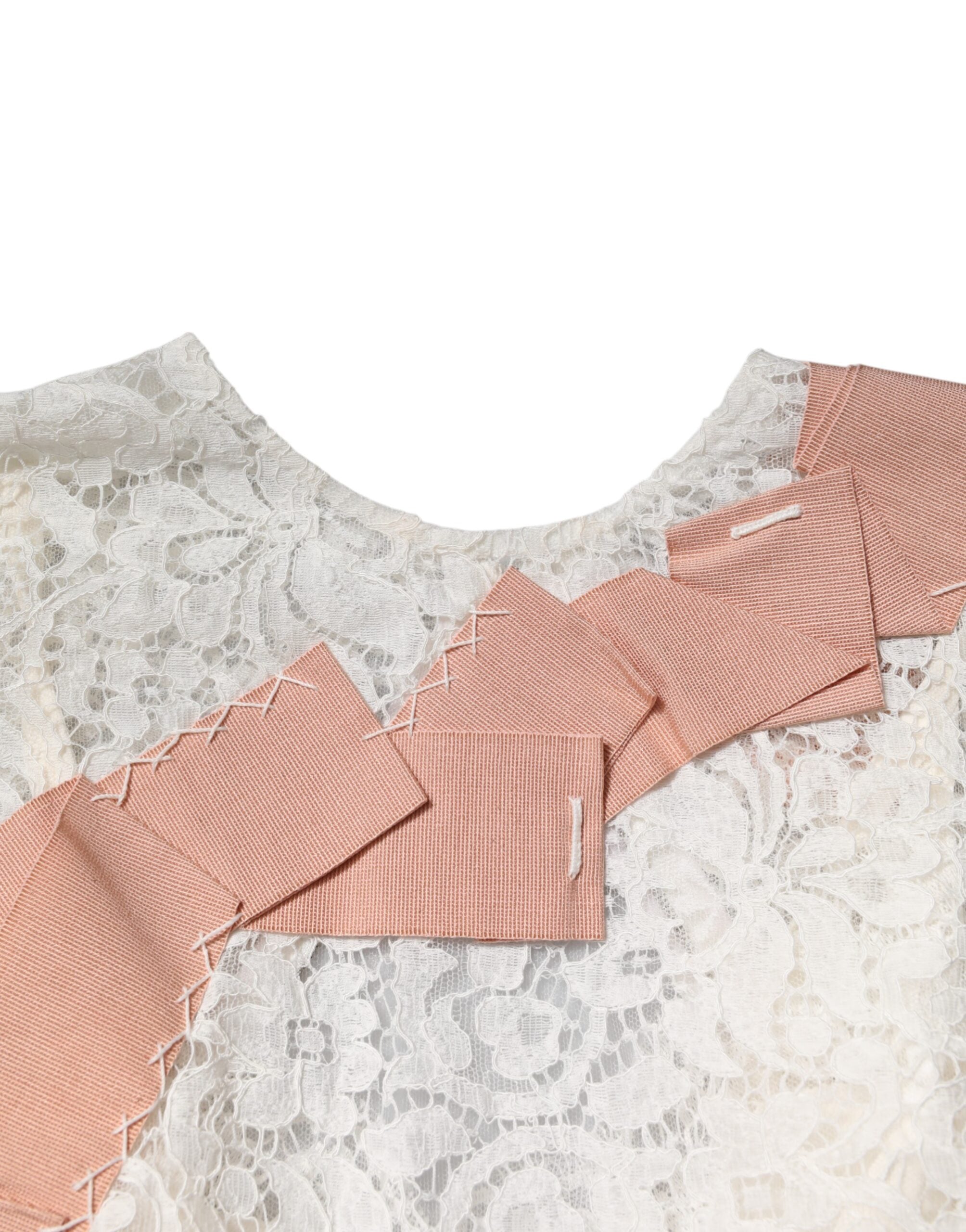 Dolce & Gabbana white blouse top with floral lace and short sleeves-6