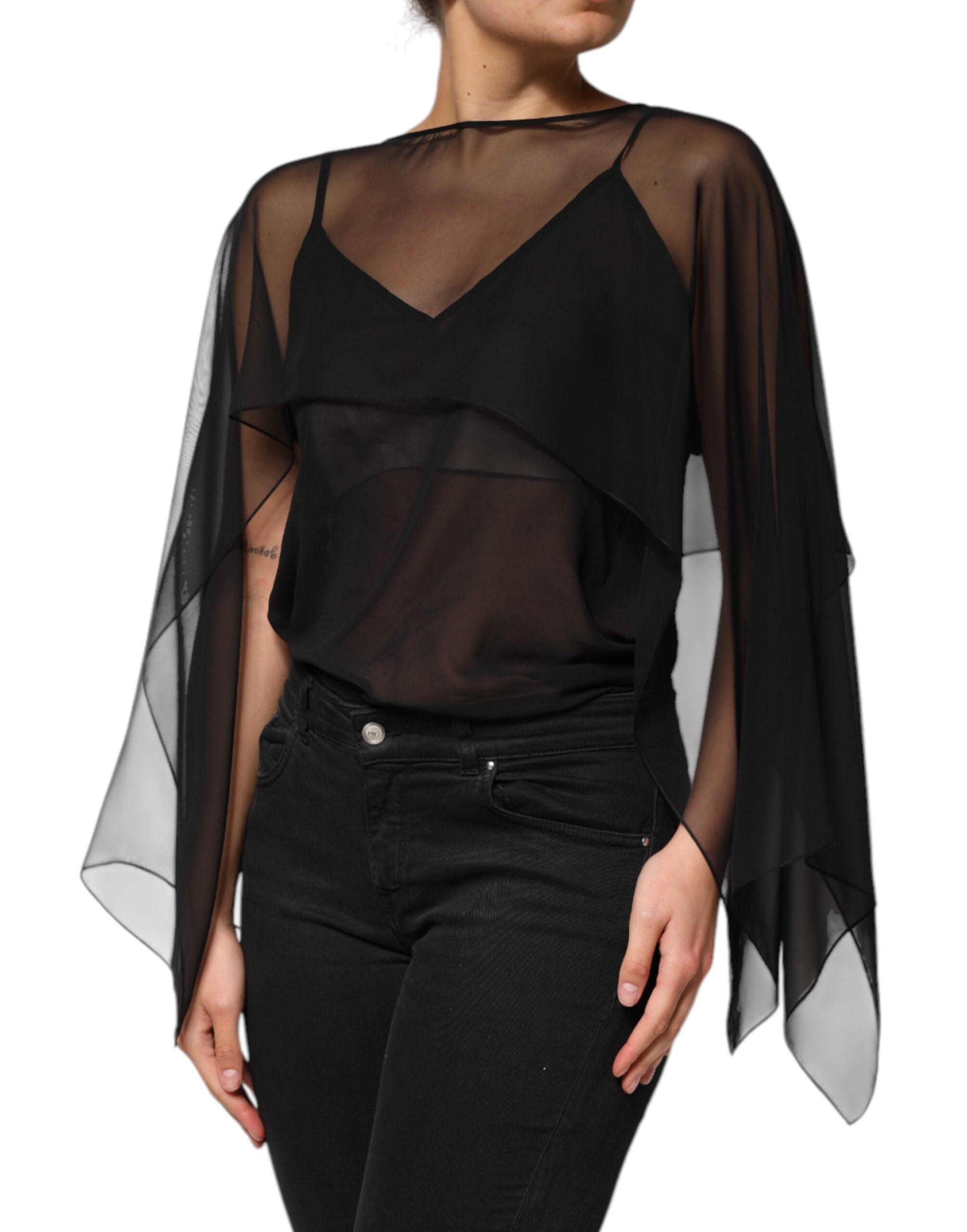 Dolce & Gabbana Black See-Through Silk Chiffon Lace Blouse Top-3