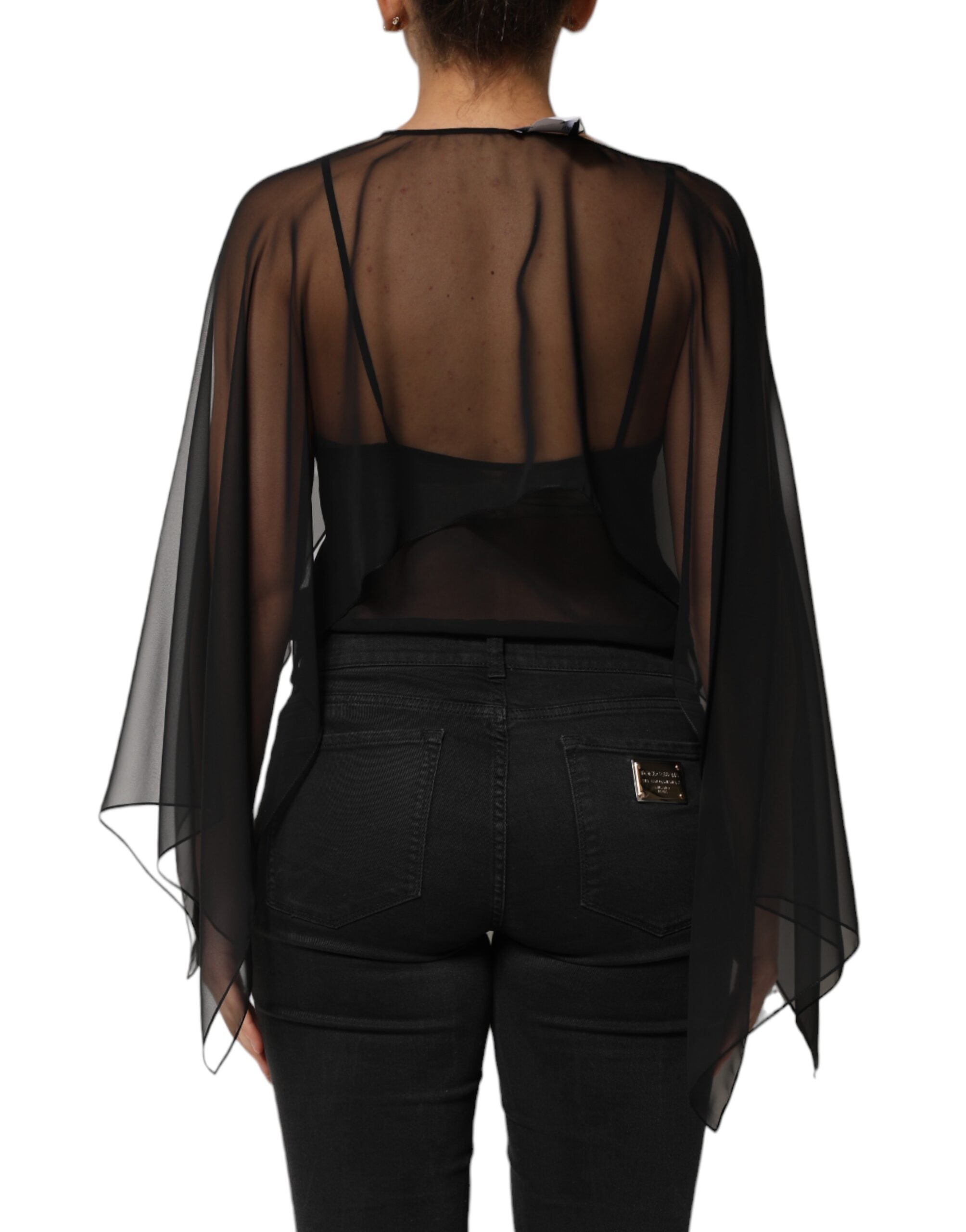 Dolce & Gabbana Black See-Through Silk Chiffon Lace Blouse Top-4