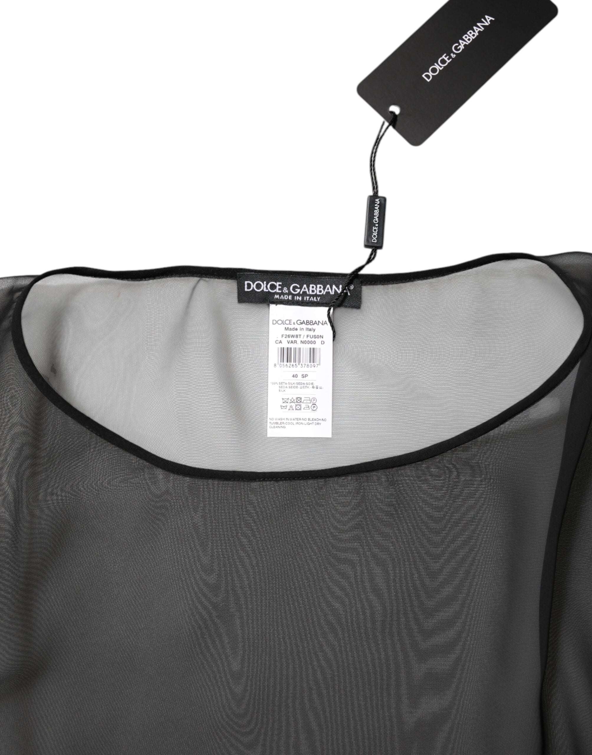 Dolce & Gabbana Black See-Through Silk Chiffon Lace Blouse Top-5