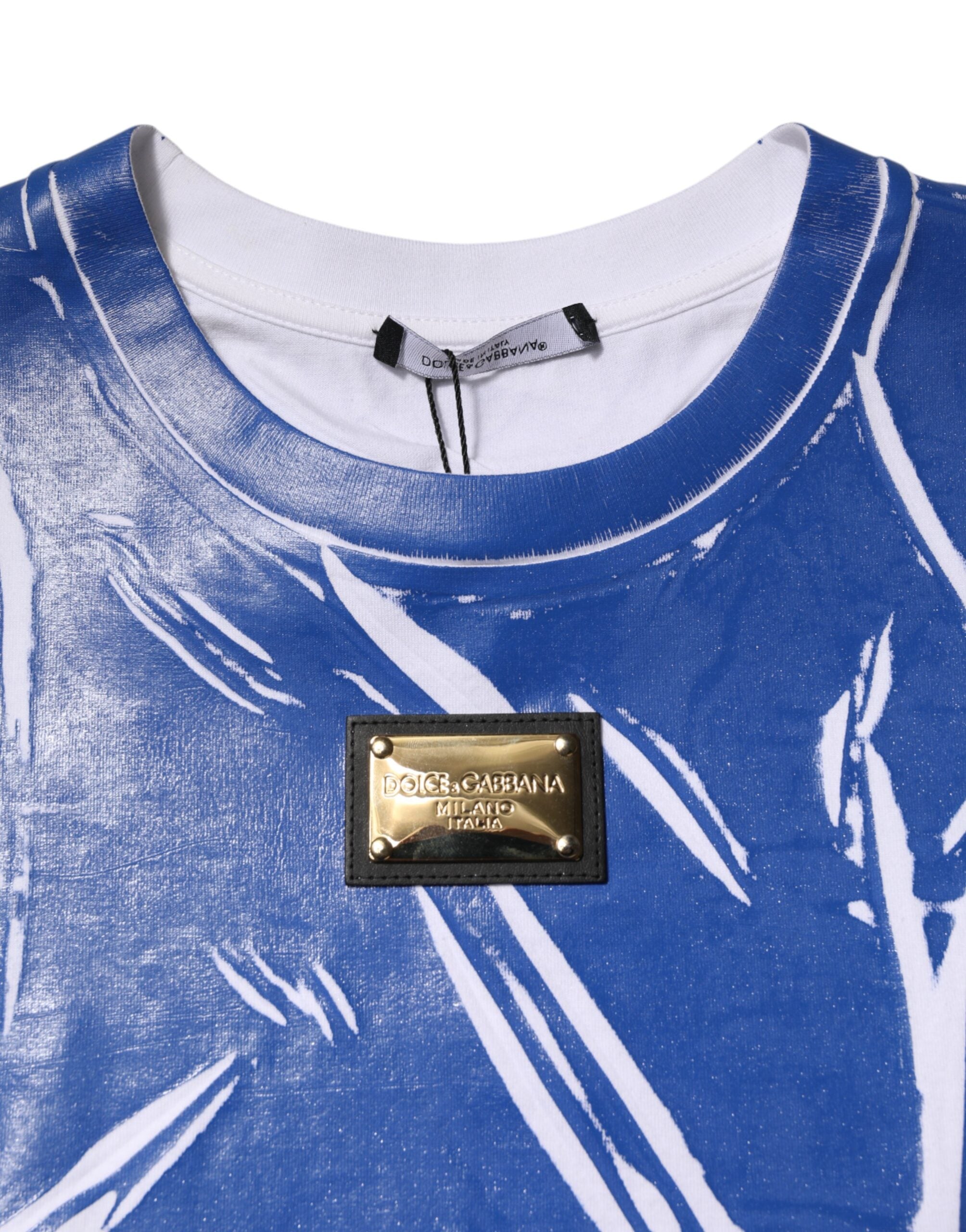 Camiseta sin mangas Dolce & Gabbana de algodón azul y blanco con placa del logotipo para mujer-6