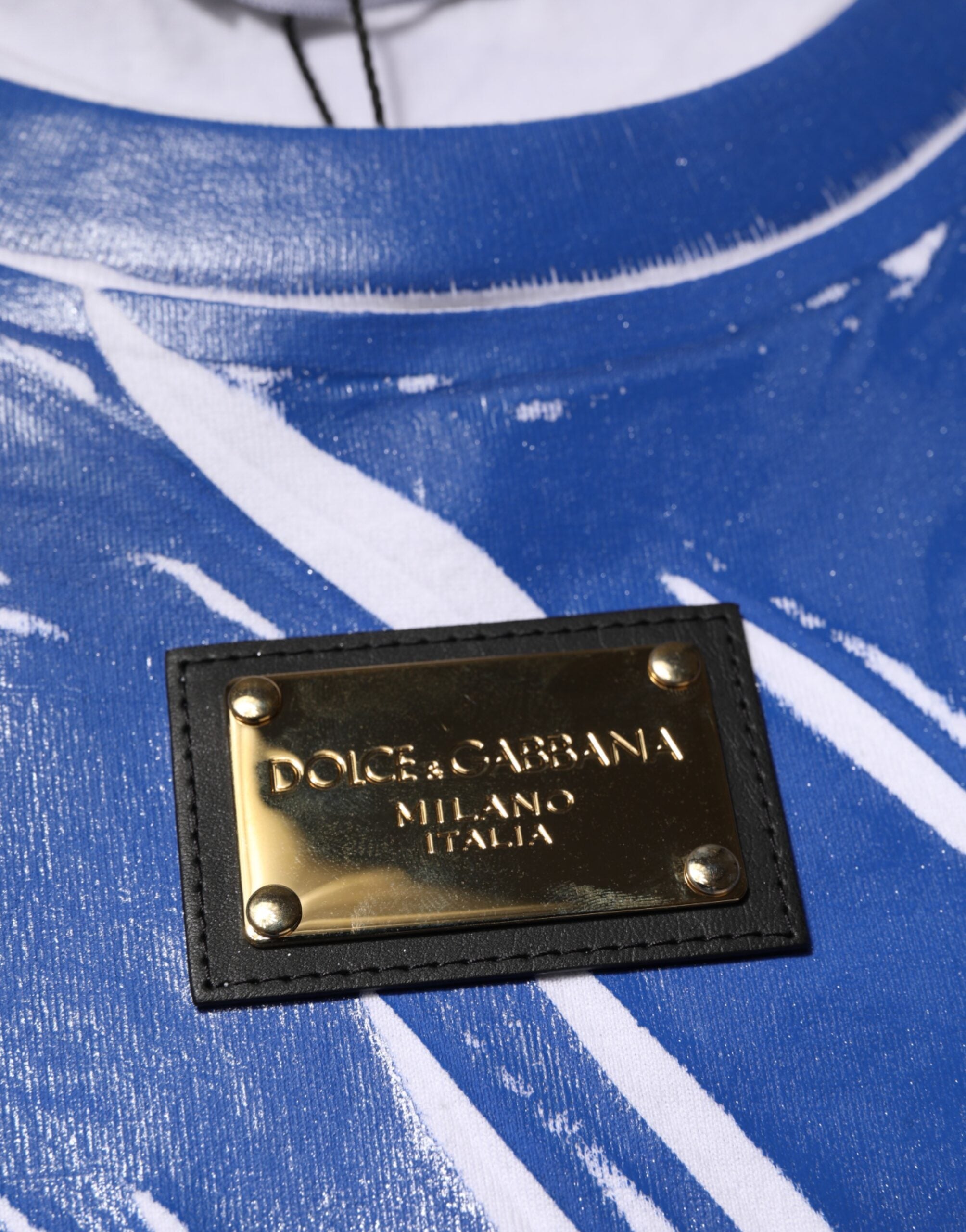 Camiseta sin mangas Dolce & Gabbana de algodón azul y blanco con placa del logotipo para mujer-7